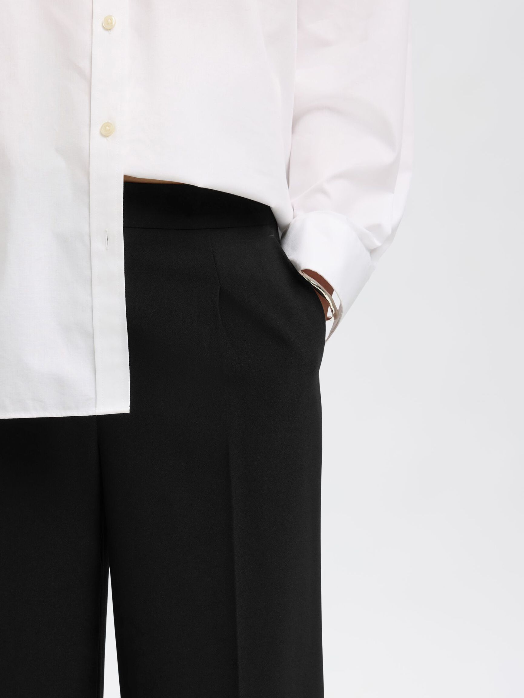 WOVEN WIDE-LEG TROUSERS, Black, highres