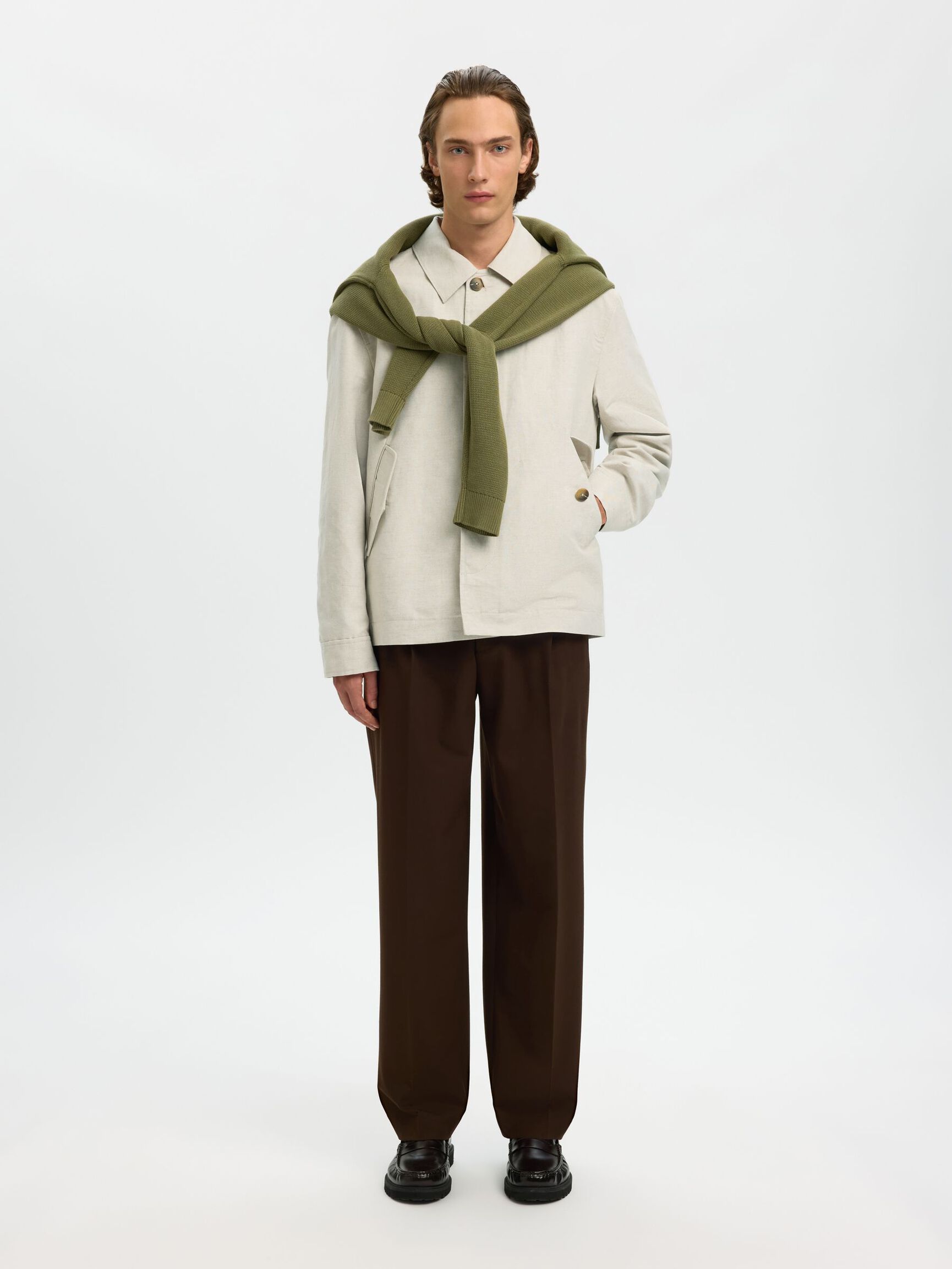 LINEN BLEND JACKET, Birch, highres