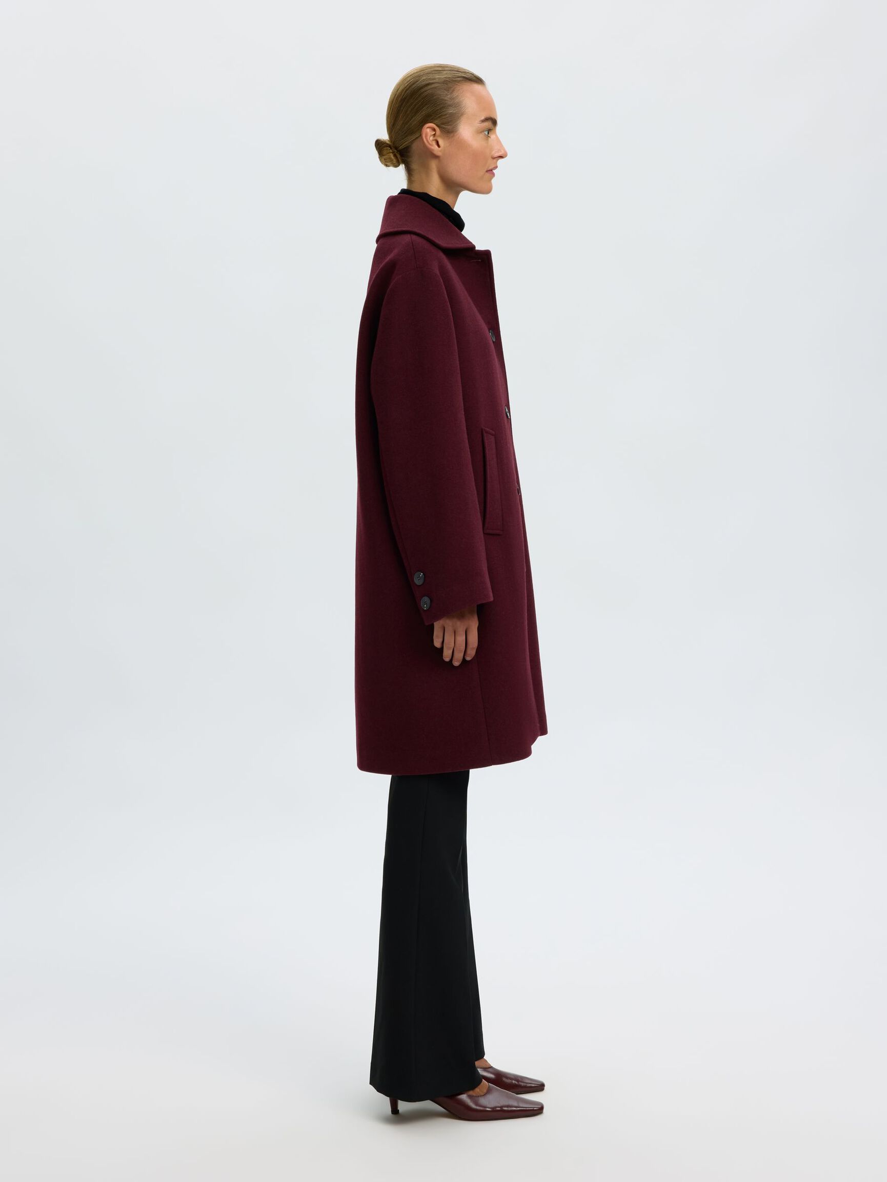 WOOL BLEND LONG COAT, Tawny Port, highres