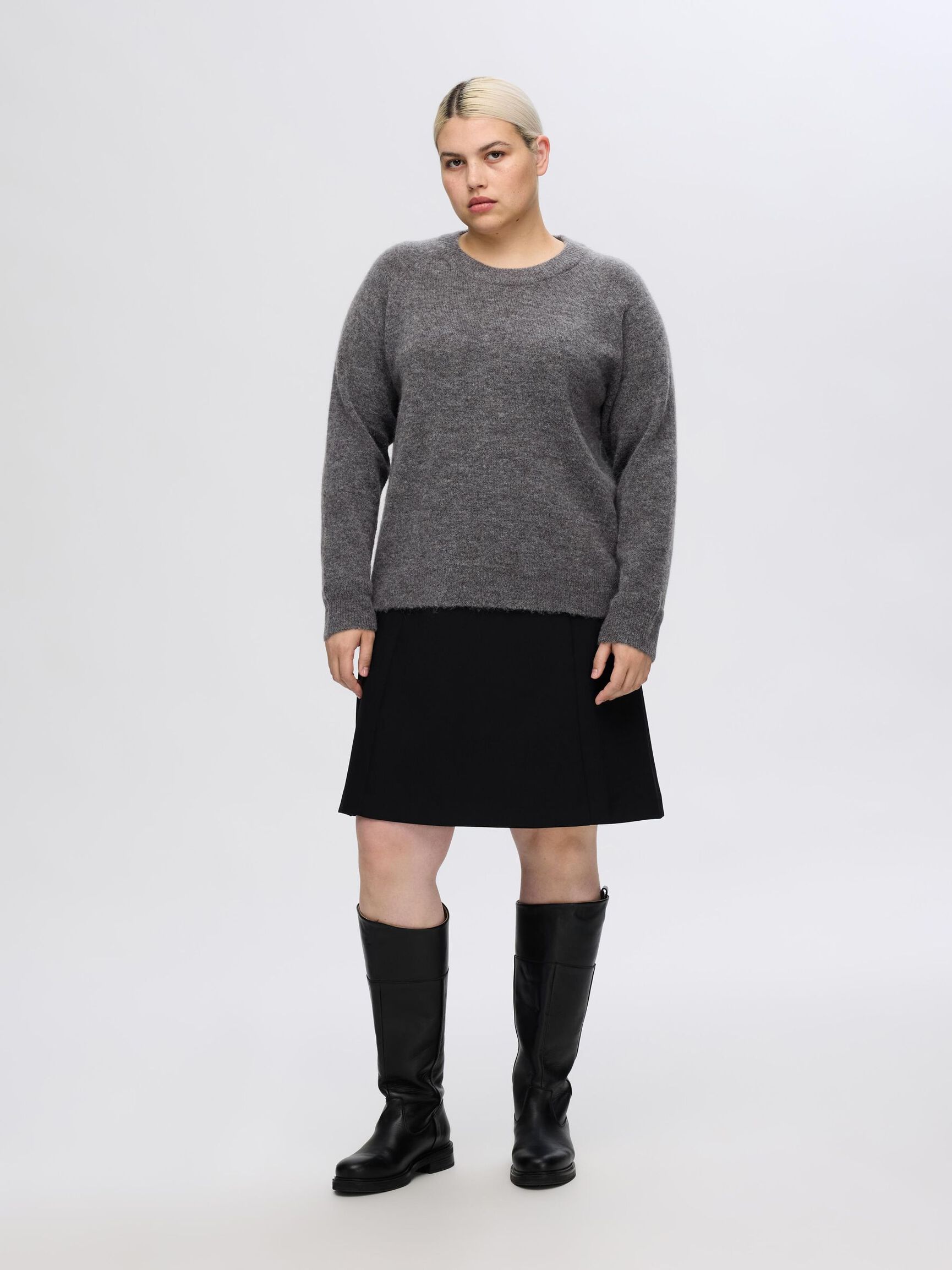 LONG-SLEEVED KNITTED JUMPER, Medium Grey Melange, highres