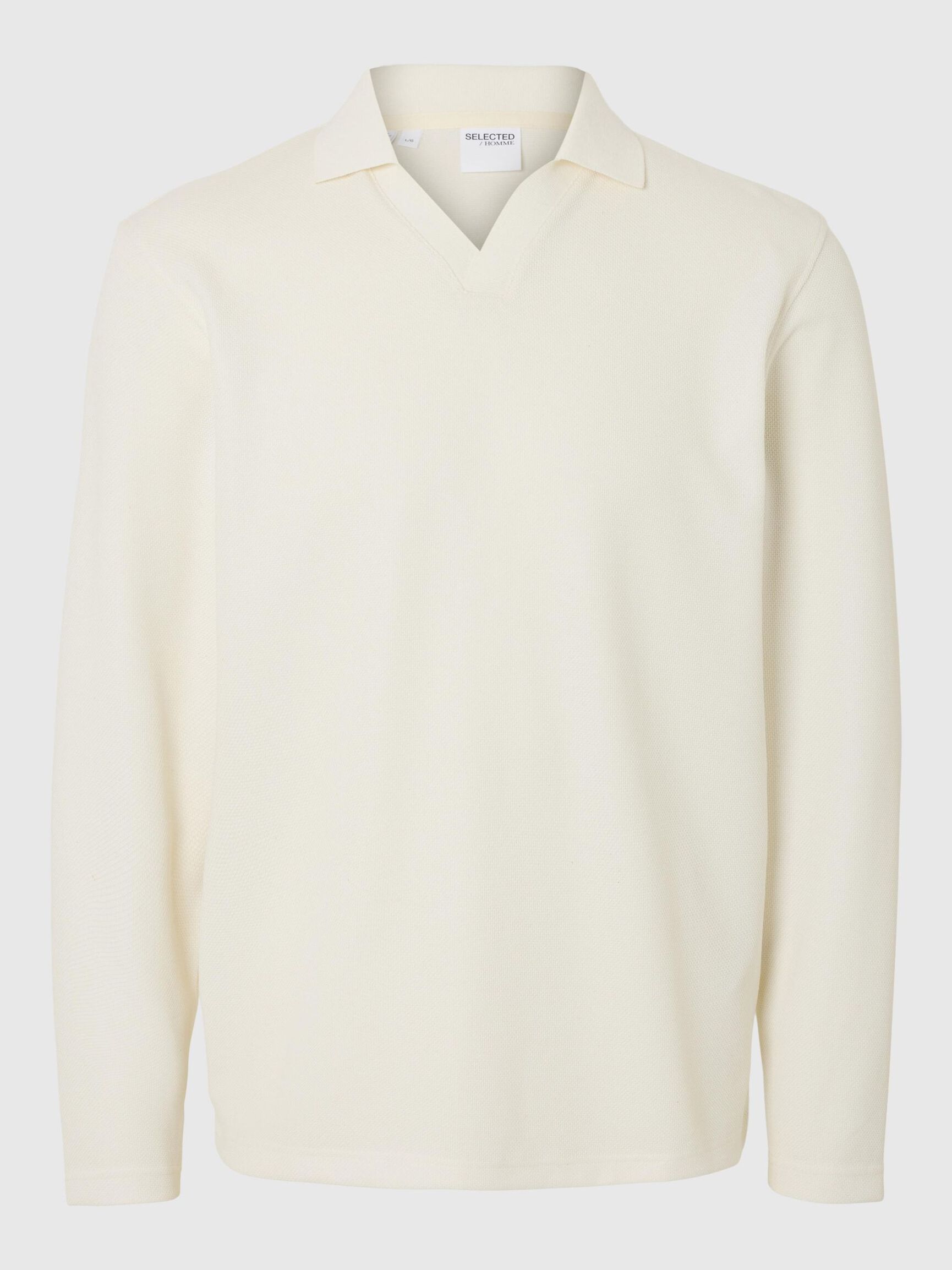 KNITTED LONG-SLEEVED POLO, Egret, highres