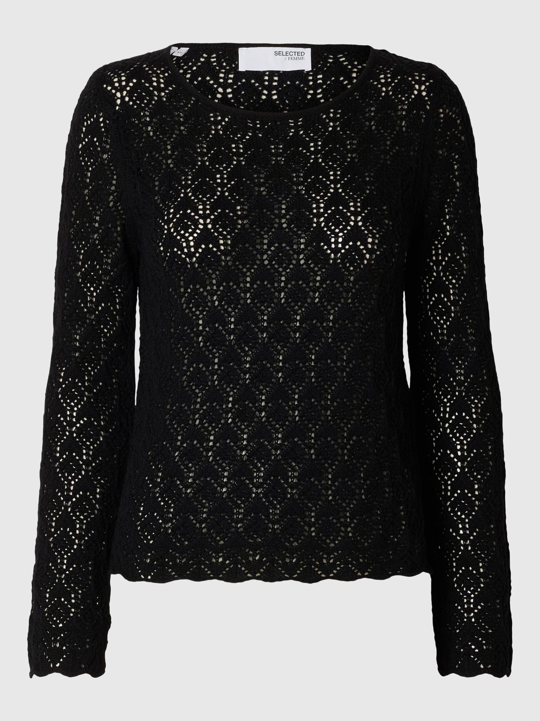 LONG SLEEVED KNITTED TOP, Black, highres