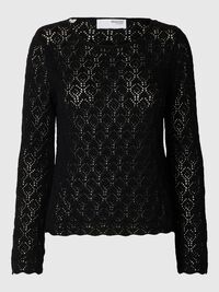 LONG SLEEVED KNITTED TOP, Black, highres