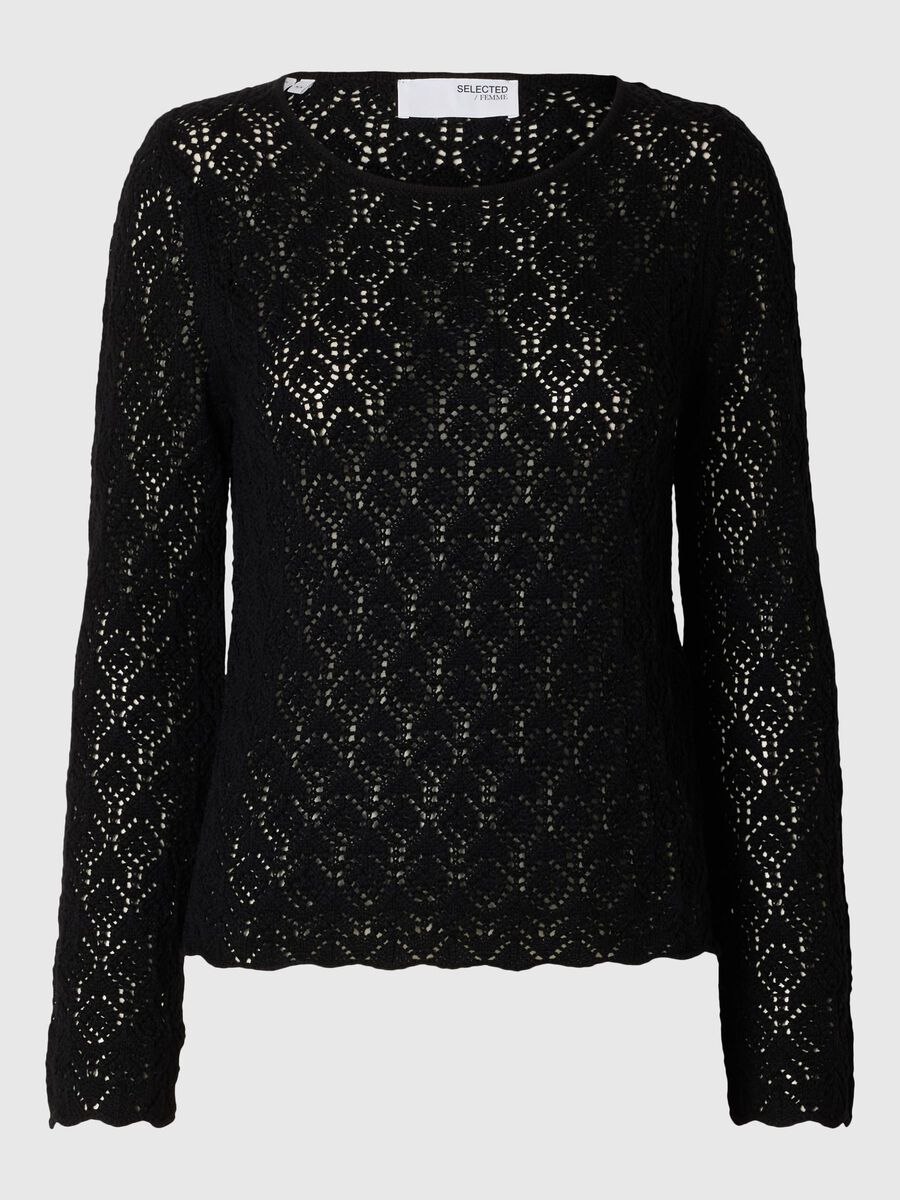 Selected LONG SLEEVED KNITTED TOP, Black, highres - 16097232_Black_001.jpg