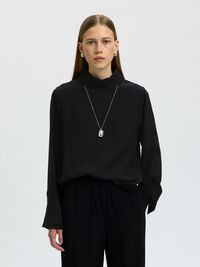 BLUZKA Z DŁUGIM RĘKAWEM, Black, highres