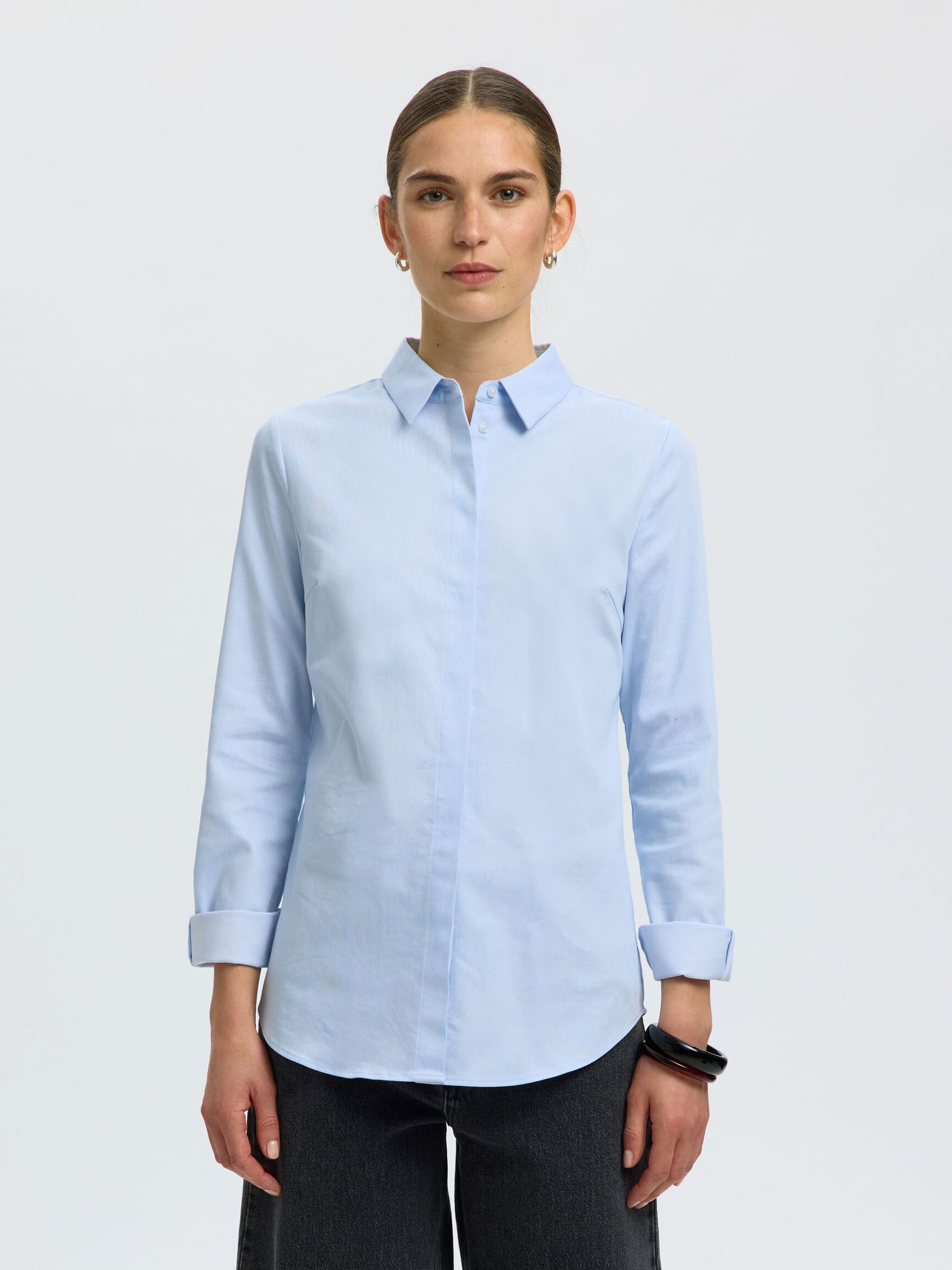 FITTED  LONG SLEEVED SHIRT, Light Blue, highres