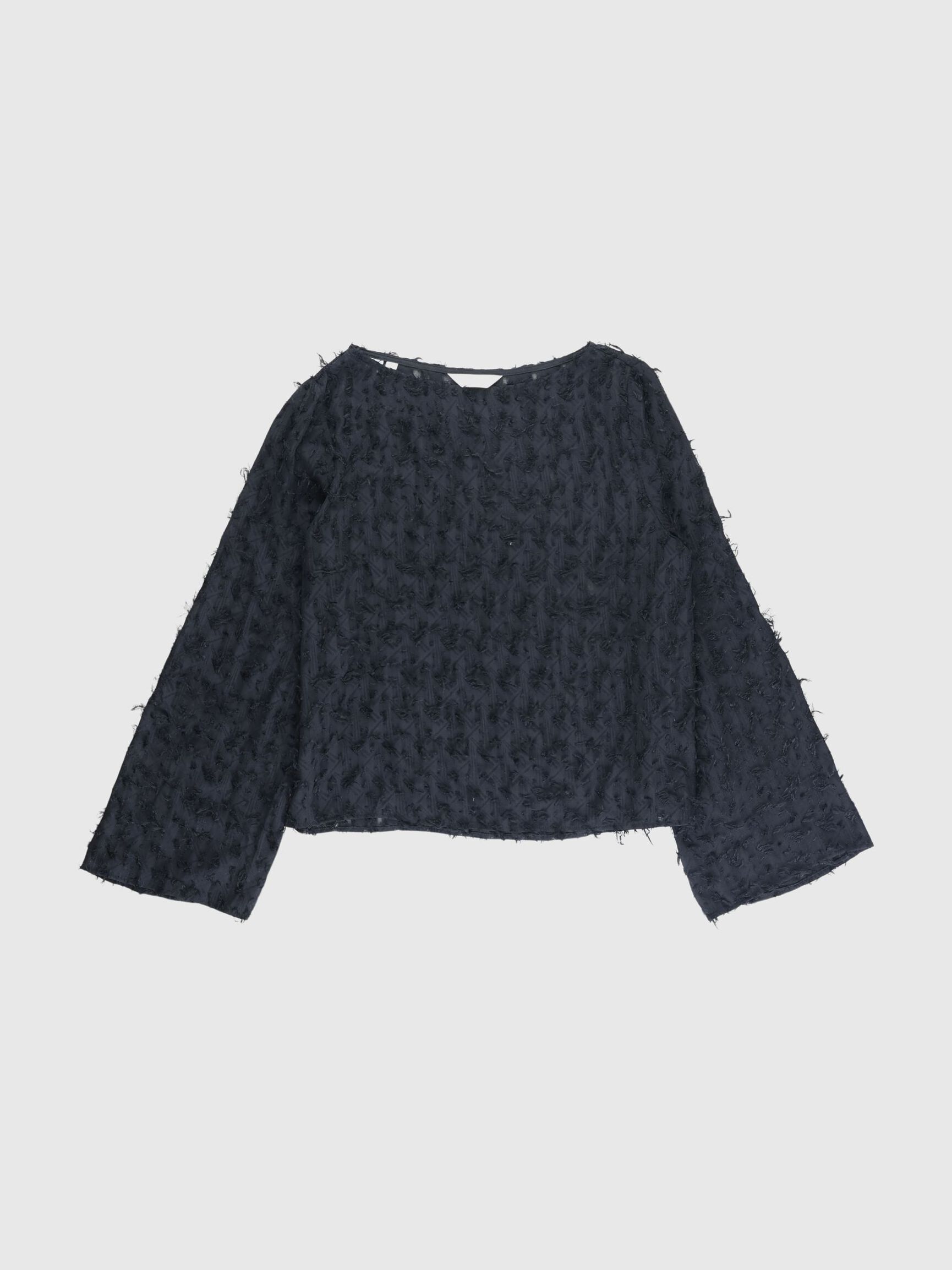 BOAT NECK JACQUARD BLOUSE, Black, highres