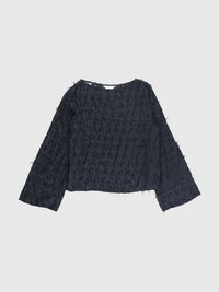 BOAT NECK JACQUARD BLOUSE, Black, highres