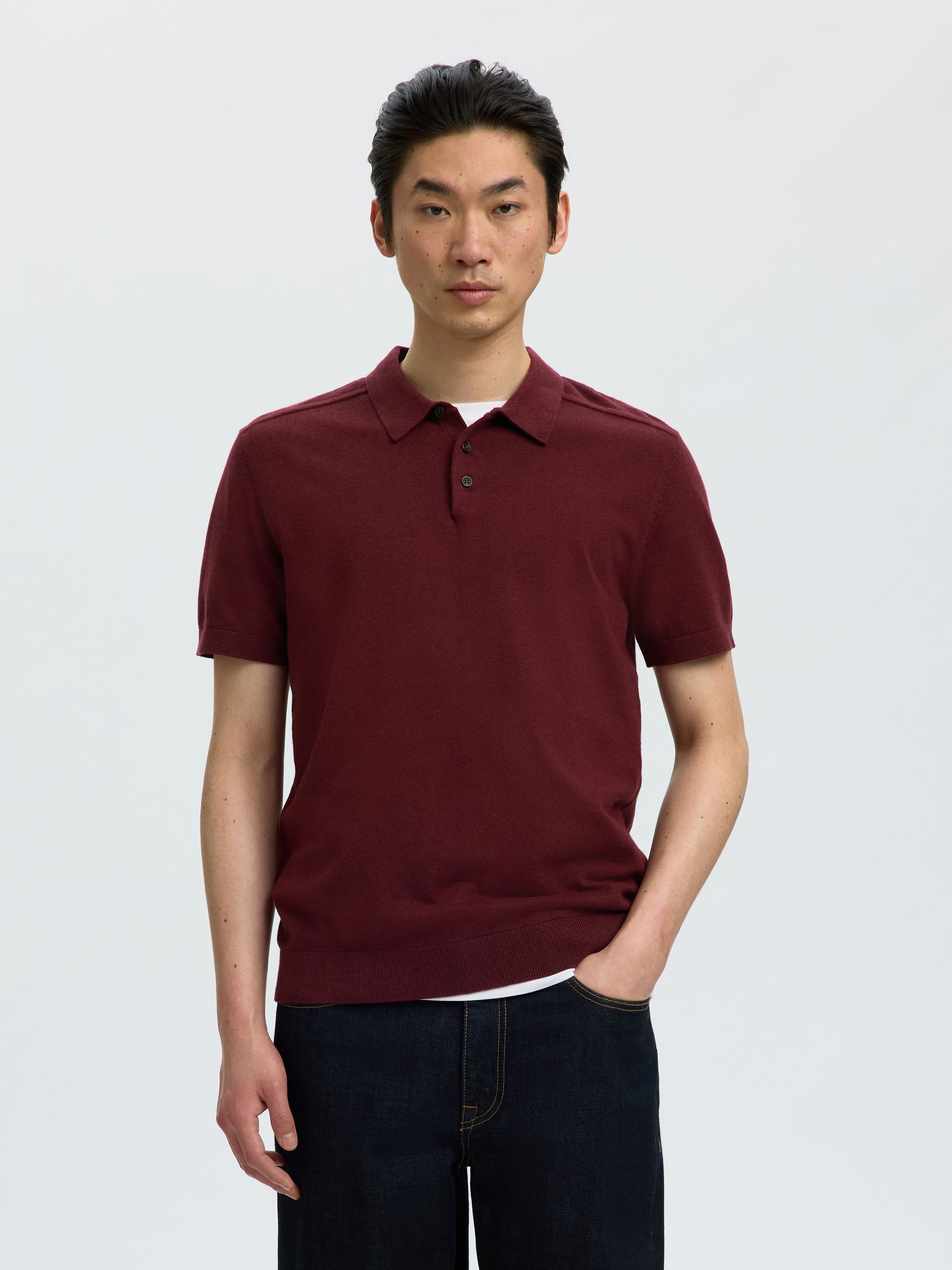 KNITTED KNITTED POLO SHIRT, Tawny Port, highres