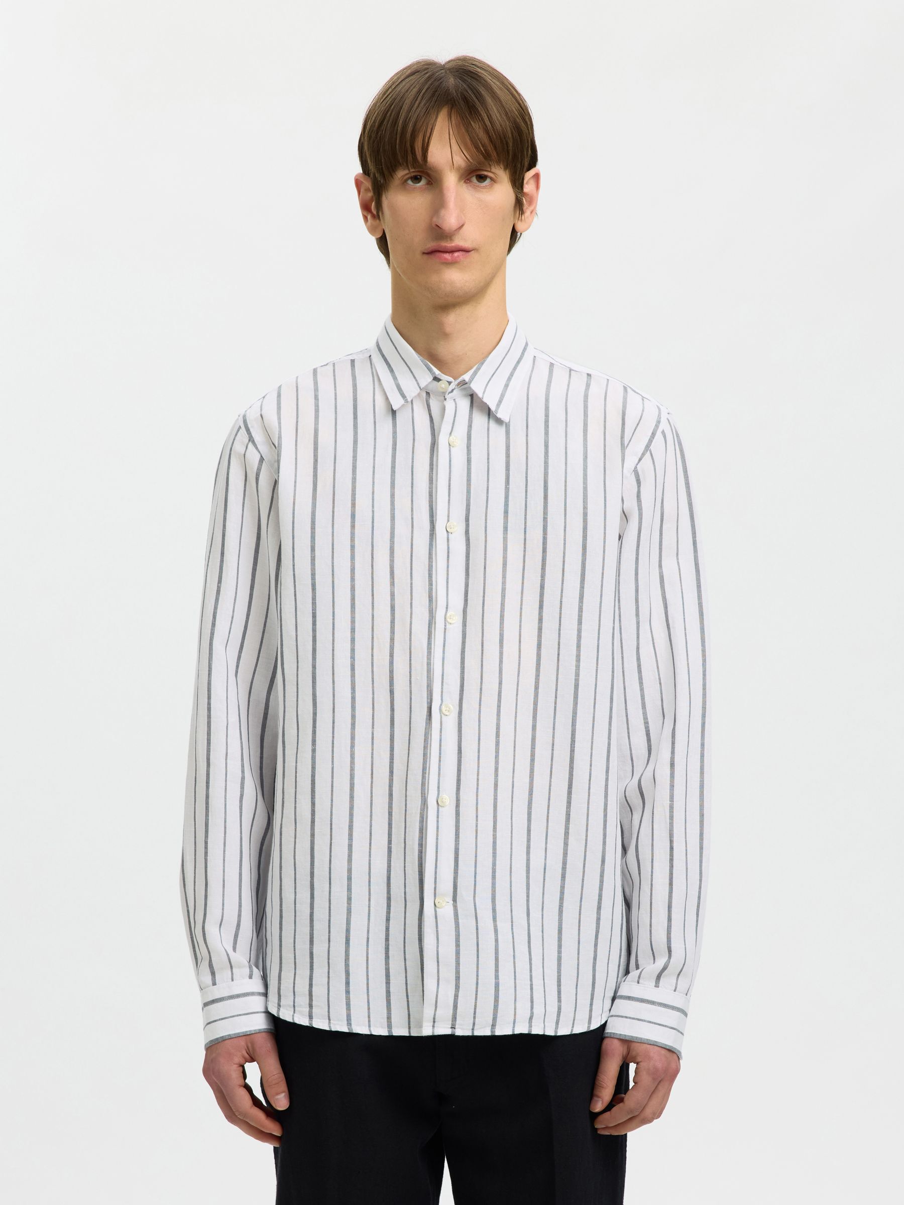 COUPE CLASSIQUE CHEMISE EN LIN MÉLANGÉ, Bright White, highres