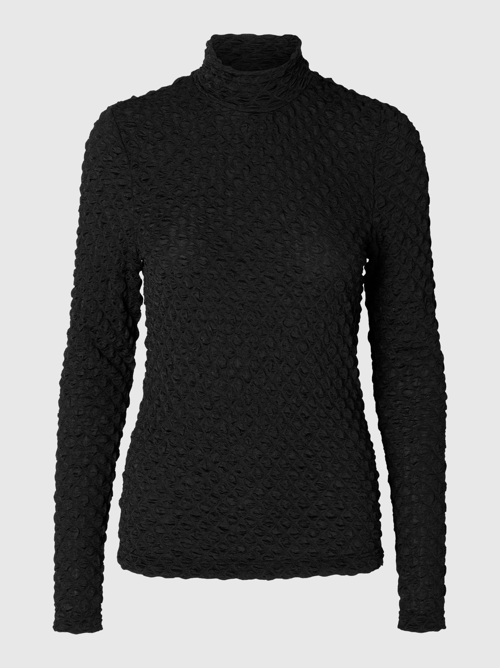 TEXTURED LONG SLEEVED TOP, Black, highres