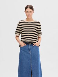 SHORT-SLEEVED KNITTED TOP, Birch, highres