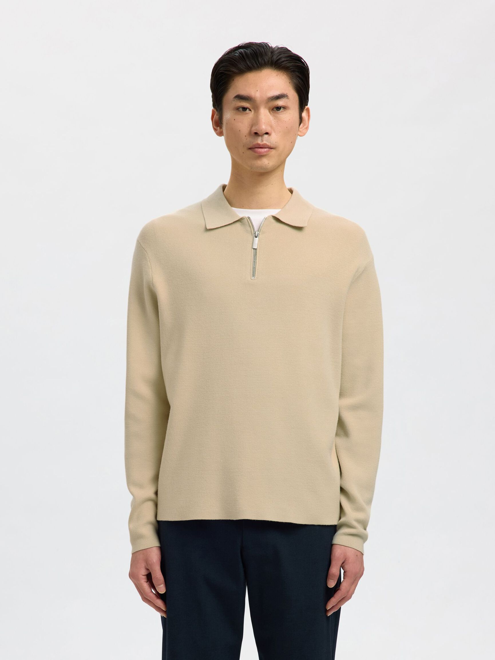 HALF-ZIP PULLOVER, Oatmeal, highres