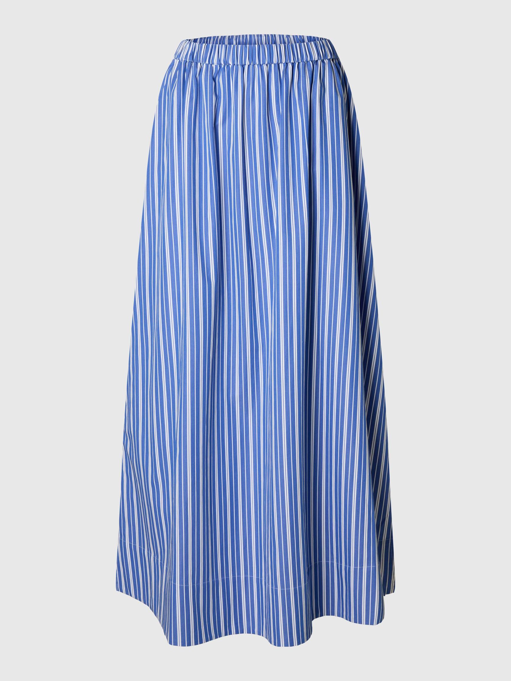GESTREEPT MAXI ROK, Dazzling Blue, highres