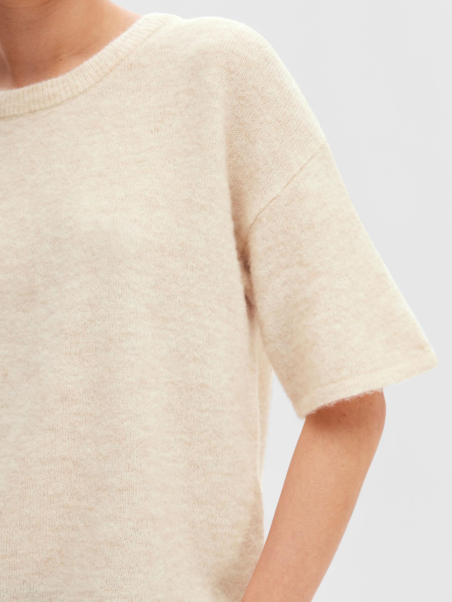 SHORT-SLEEVED WOOL BLEND TOP, Birch, highres