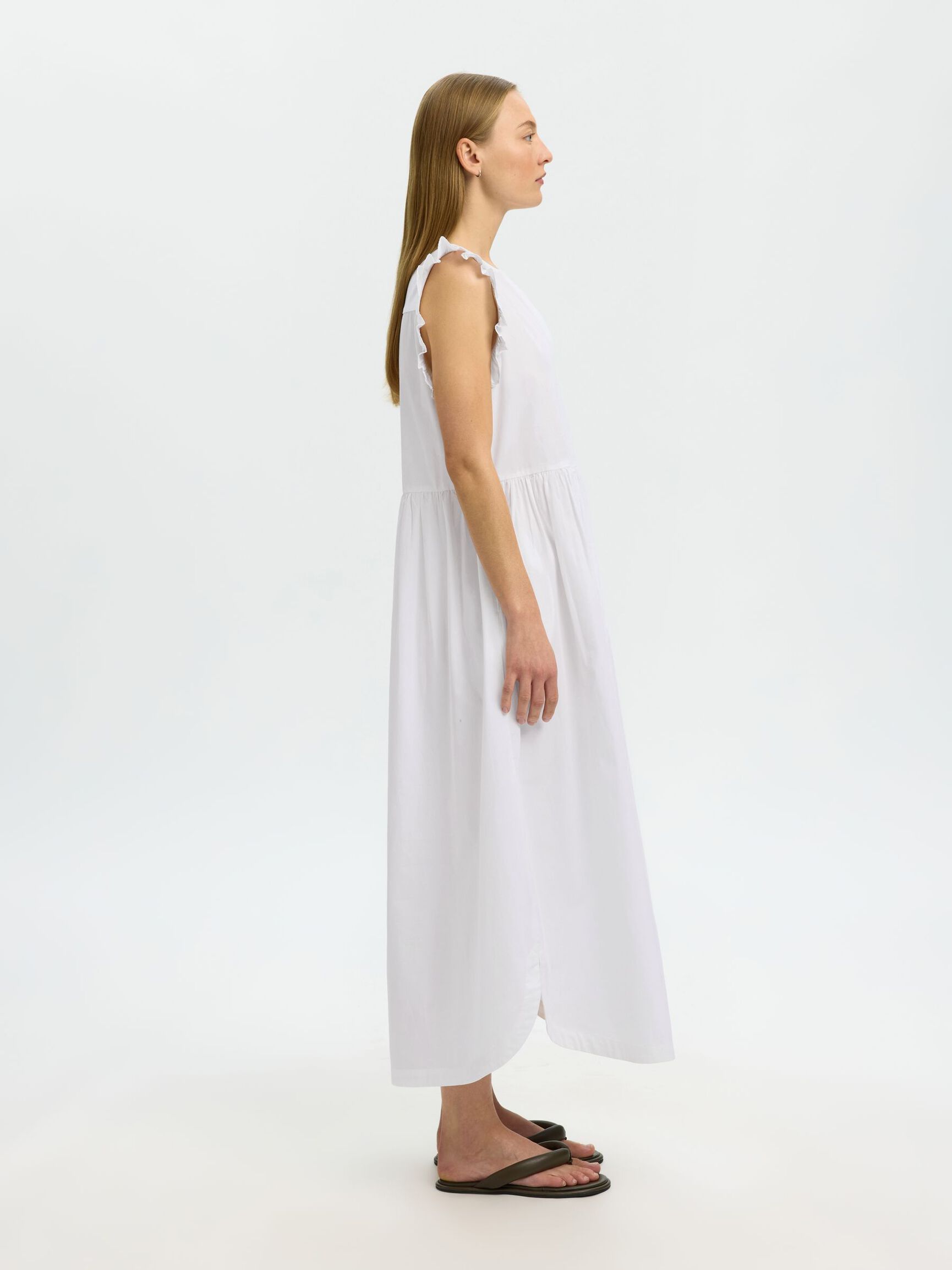 TAILLENGÜRTEL MAXIKLEID, Bright White, highres