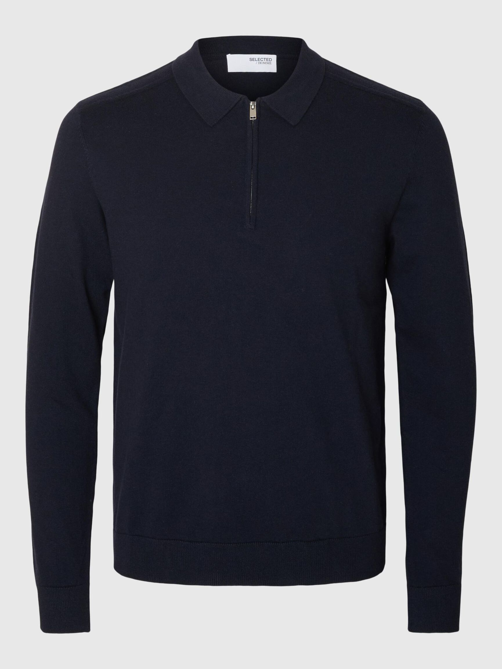 GEBREIDE POLO MET LANGE MOUWEN, Navy Blazer, highres