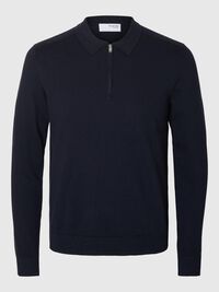 GEBREIDE POLO MET LANGE MOUWEN, Navy Blazer, highres