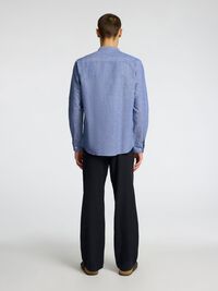 LONG-SLEEVED LINEN BLEND SHIRT, Medium Blue Denim, highres