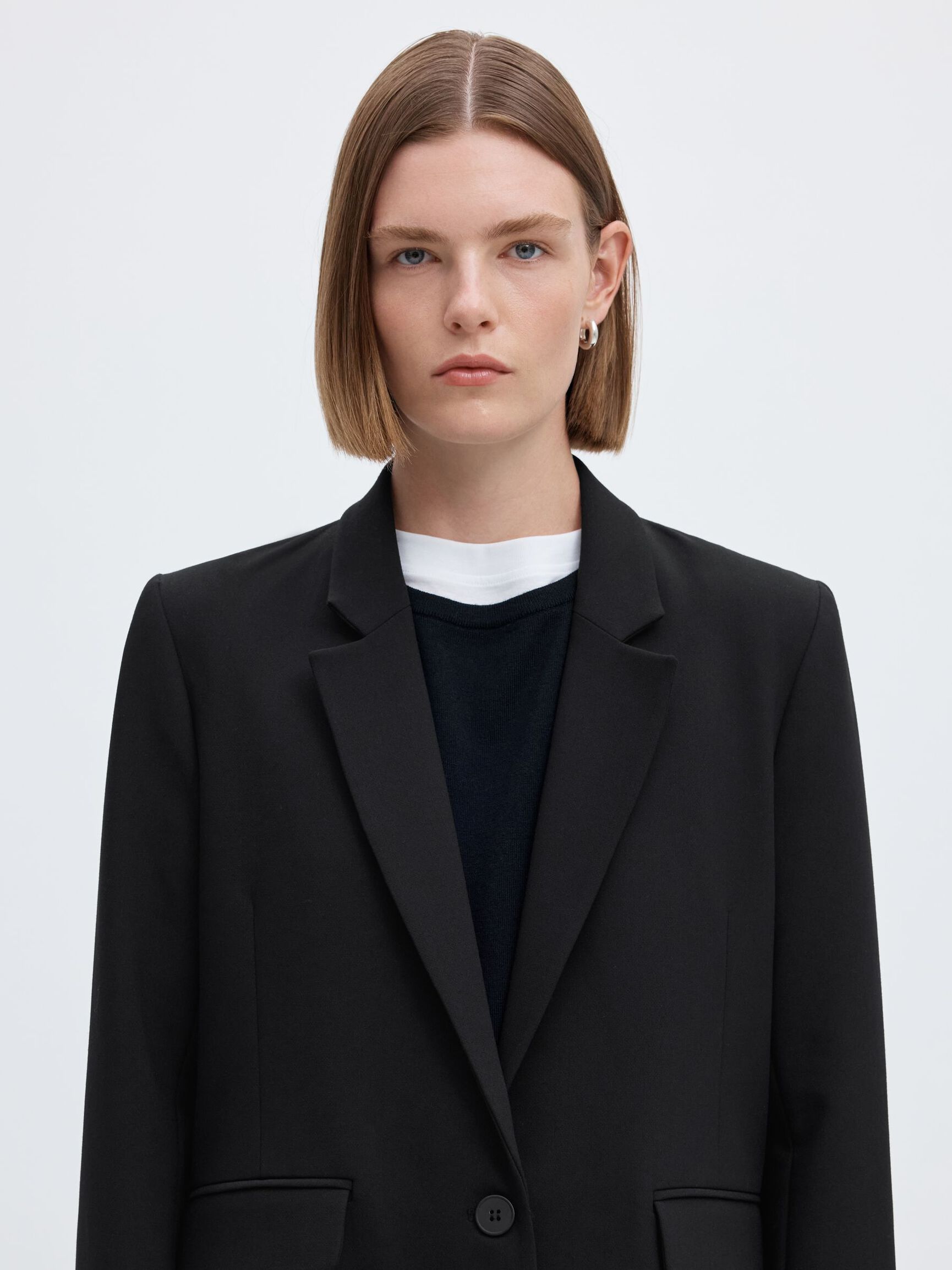 LONG RELAXED FIT SINGLE-BREASTED BLAZER, Black, highres