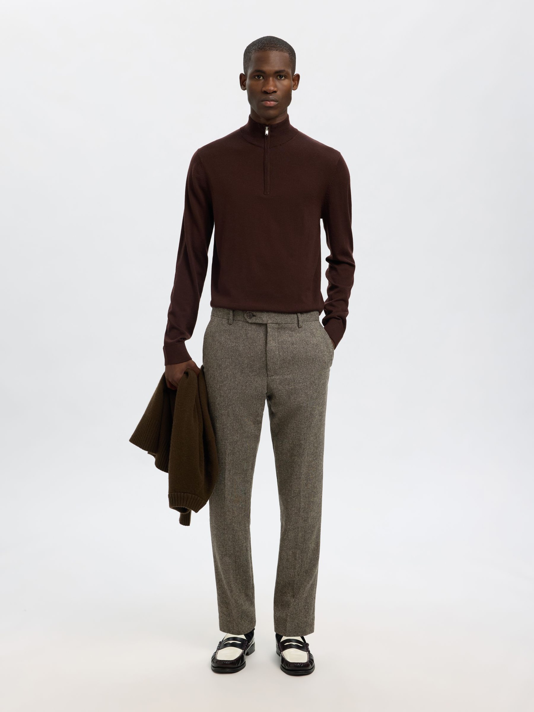 CHECKED WOOL BLEND TROUSERS, Brownie, highres
