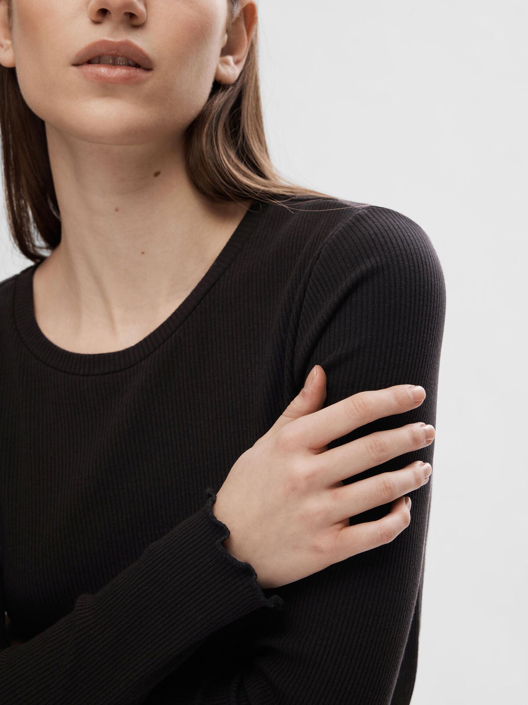 GERIBDE TOP MET LANGE MOUWEN, Black, highres