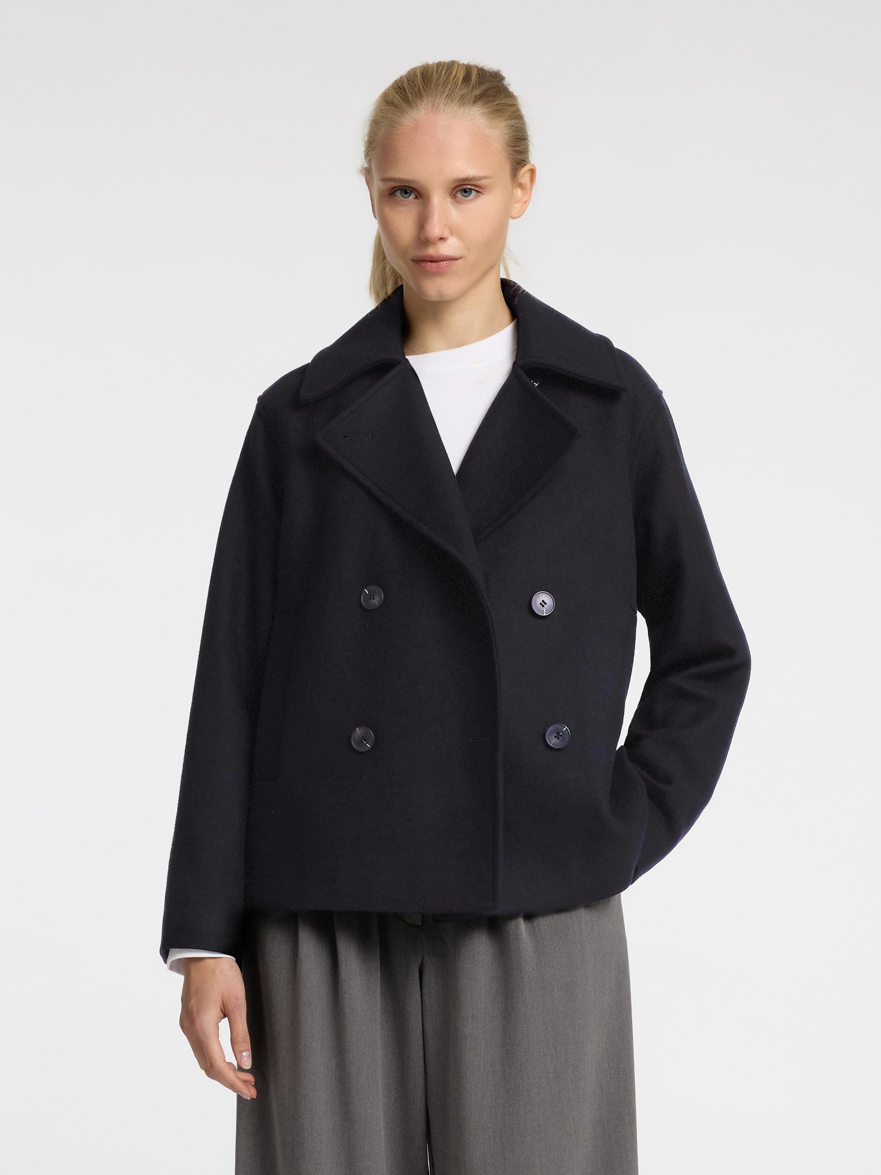 DOUBLE BREASTED SHORT JACKET, Black, highres