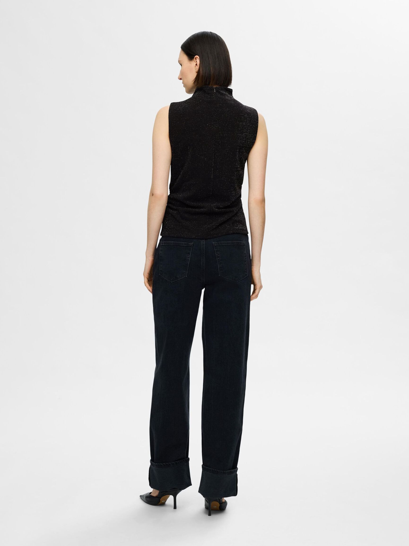 GLITTER SLEEVELESS TOP, Black, highres