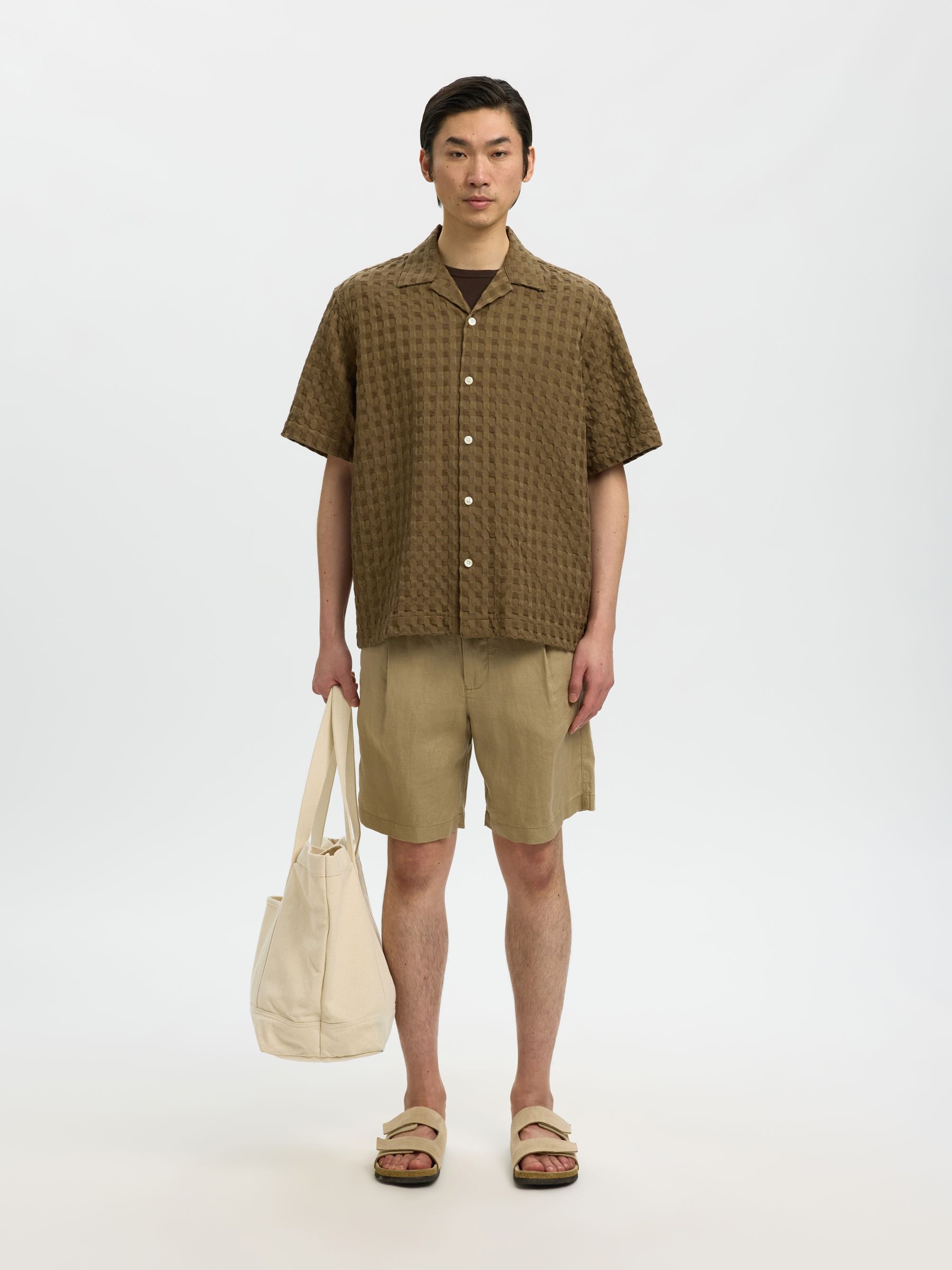 TEXTURED SHORT SLEEVED SHIRT, Chocolate Chip, highres