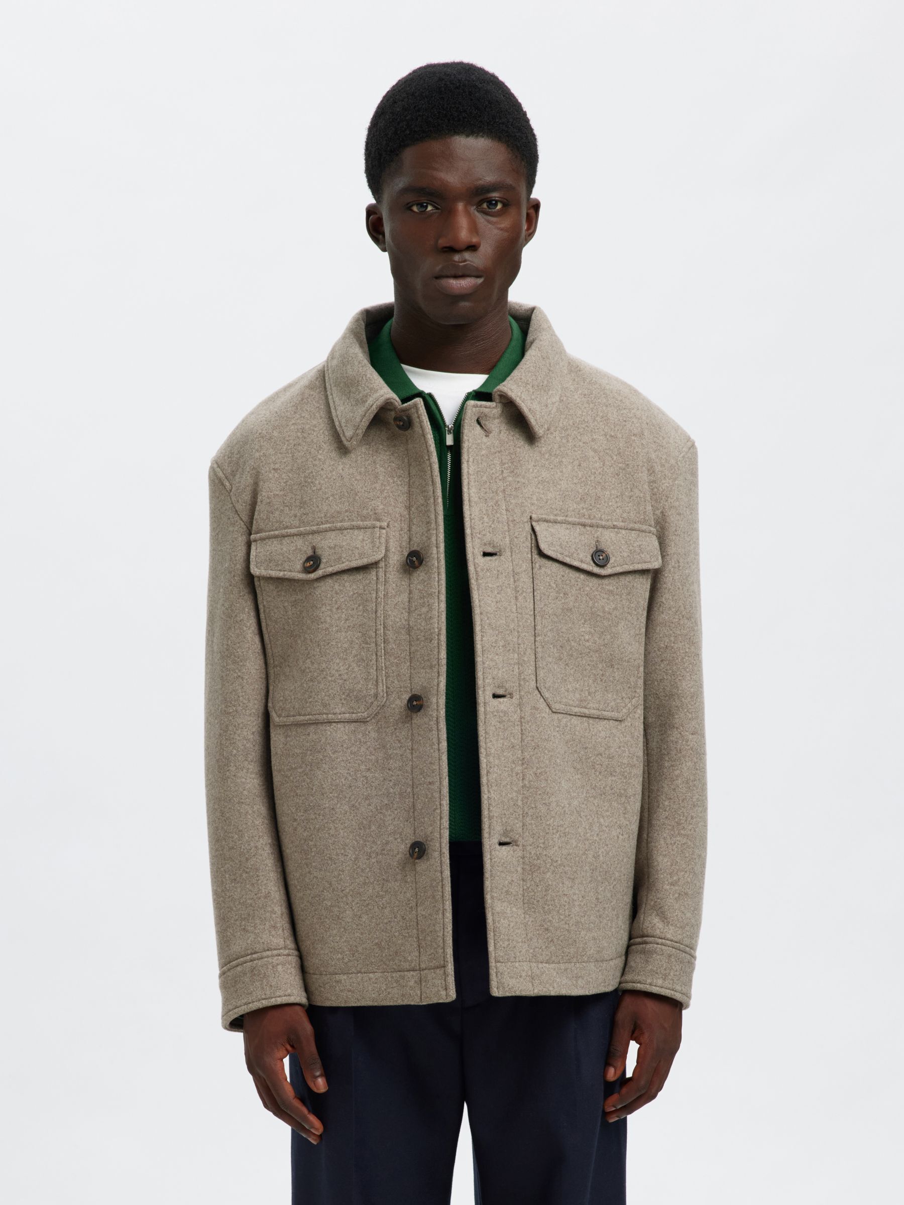 WOOL BLEND SHACKET | Brown | Selected