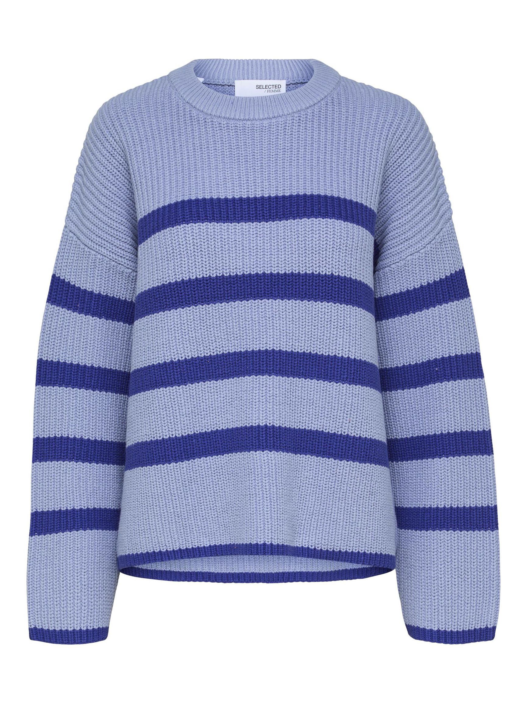 STRIPED KNITTED JUMPER, Blue Heron, highres