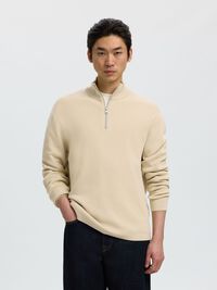 HALF ZIP PULLOVER, Oatmeal, highres