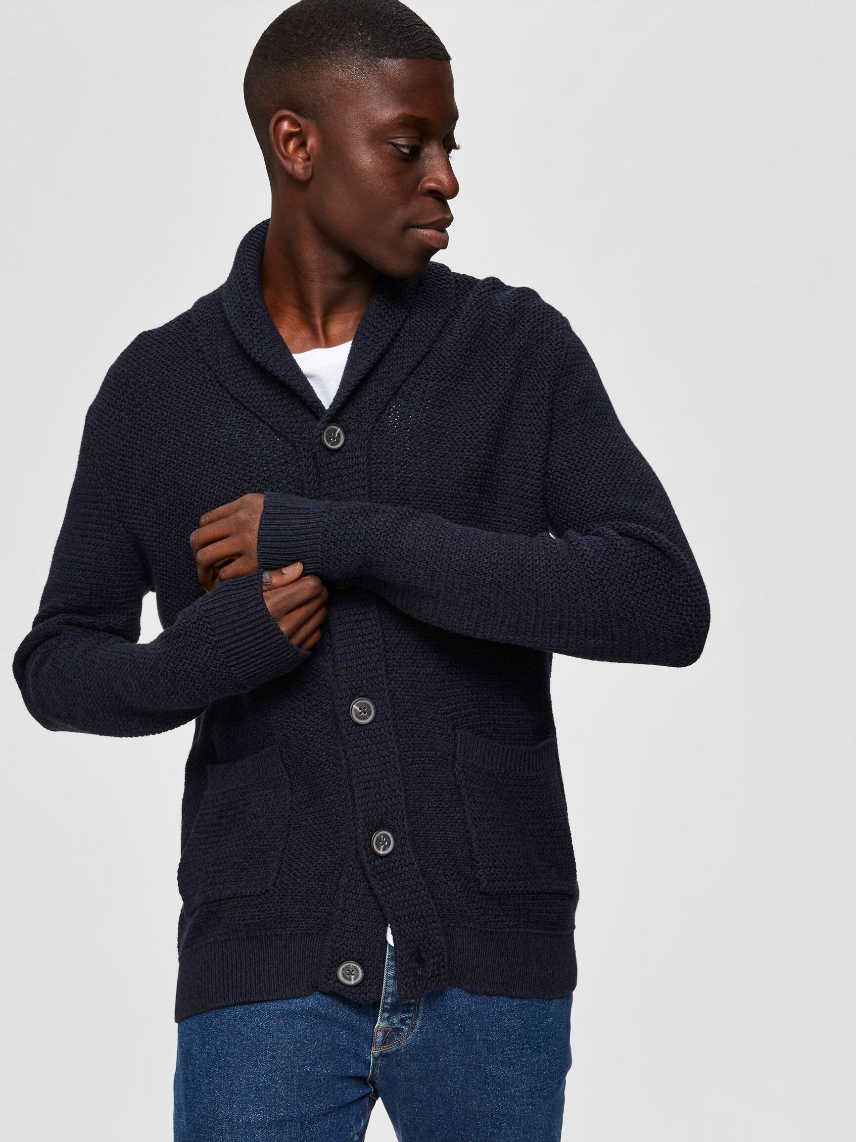 SCHALKRAGEN STRICKJACKE, Maritime Blue, highres