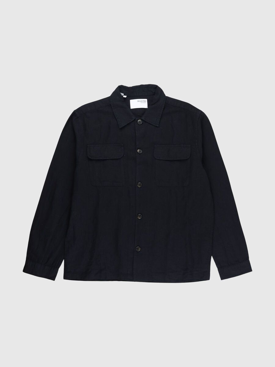 Product tile image - LINEN BLEND OVERSHIRT, Black | 80000607_Black