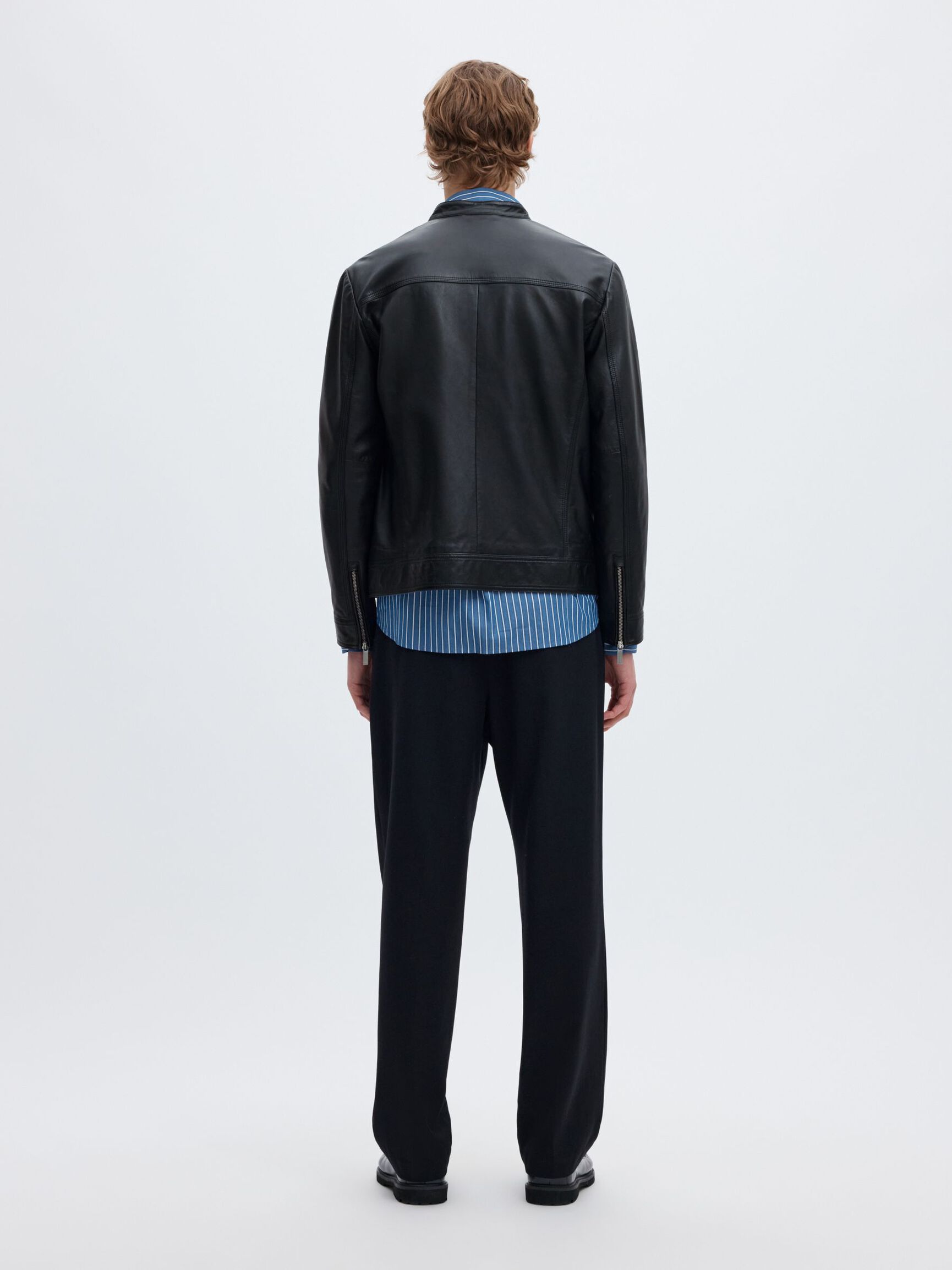 CLASSIC LEATHER JACKET, Black, highres