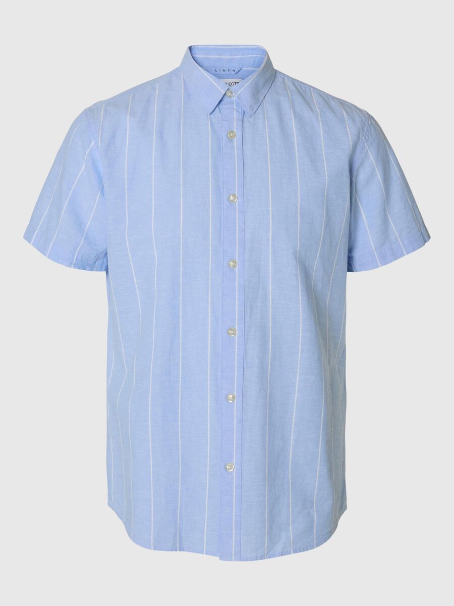 Selected KATOENMIX OVERHEMD MET KORTE MOUWEN, Cashmere Blue, highres - 16079053_CashmereBlue_1175195_001.jpg