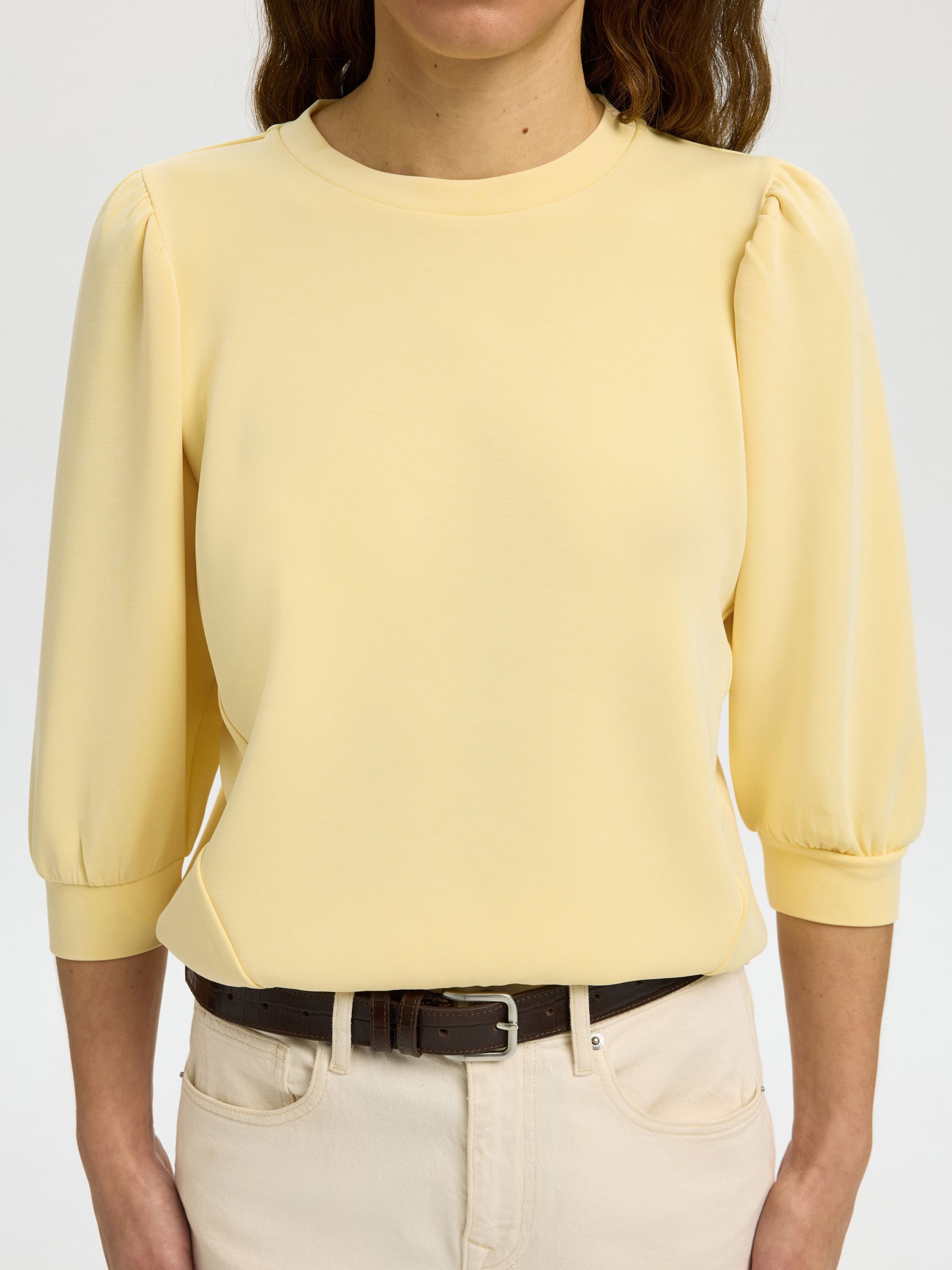 PUFF SLEEVE SWEATSHIRT, Italian Straw, highres