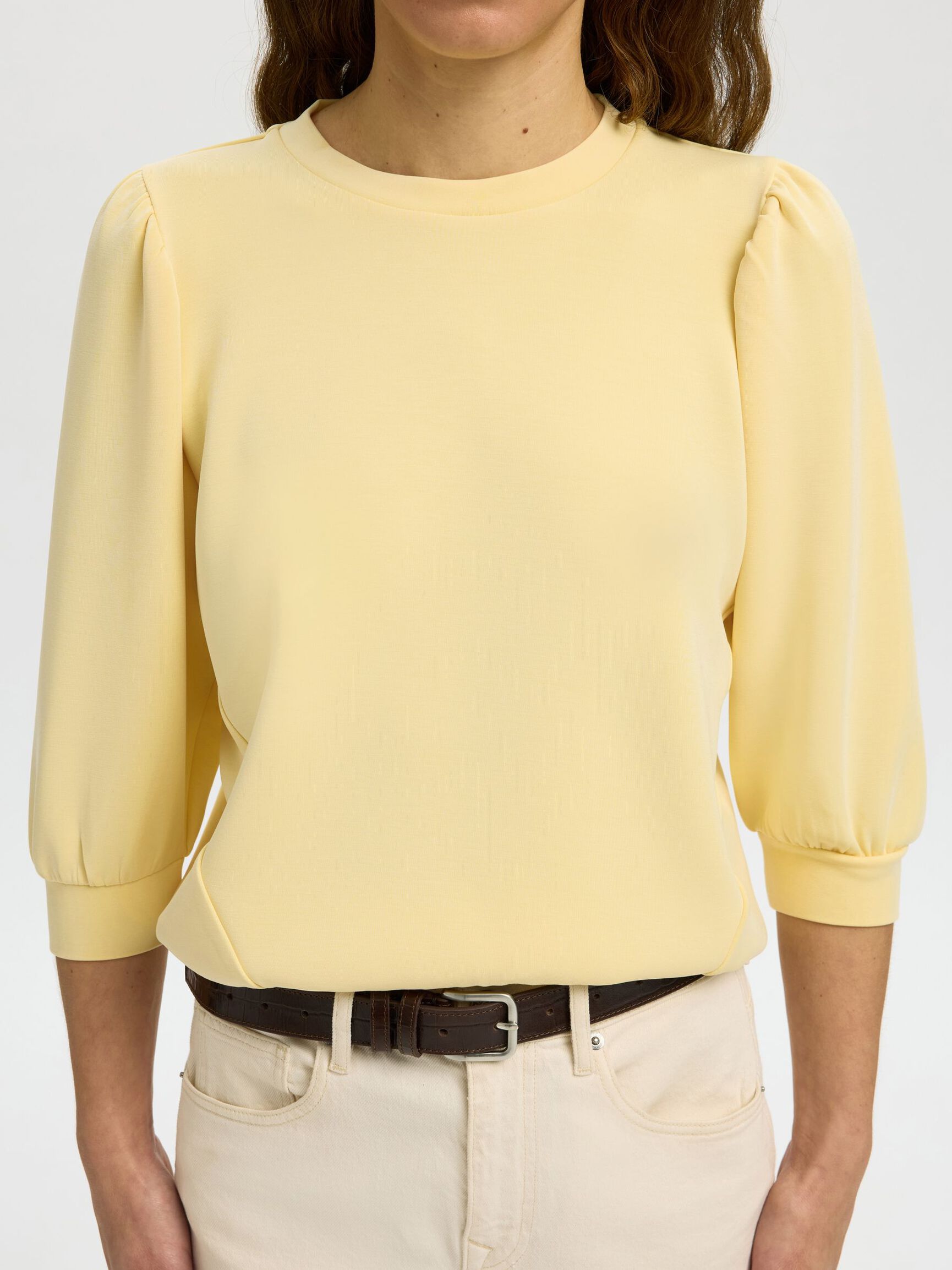 PUFF SLEEVE SWEATSHIRT, Italian Straw, highres