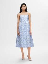 FLORAL PRINTED SLEEVELESS MIDI DRESS, Sky Blue, highres