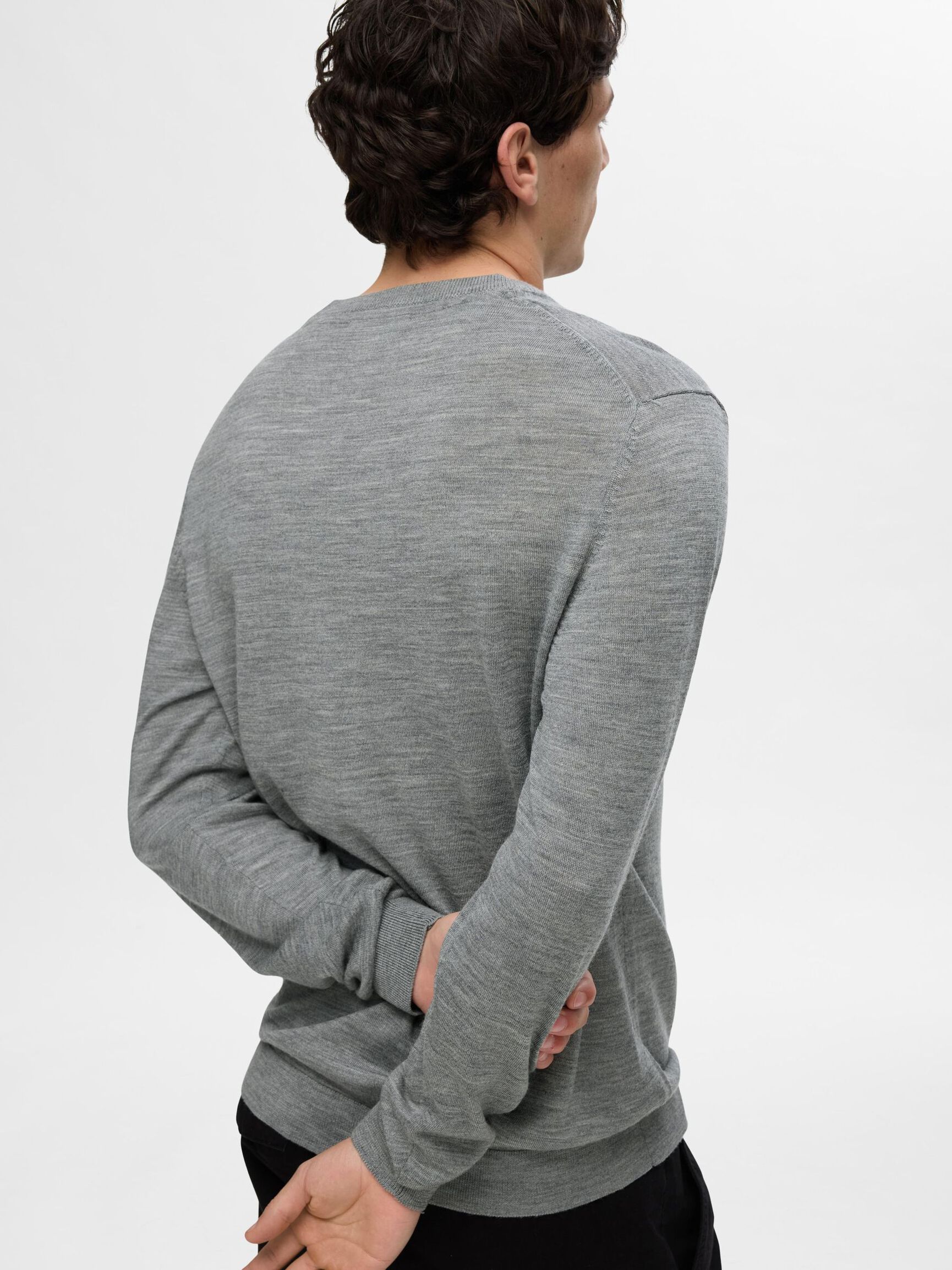 100% MERINOWOL PULLOVER MET RONDE HALS, Medium Grey Melange, highres
