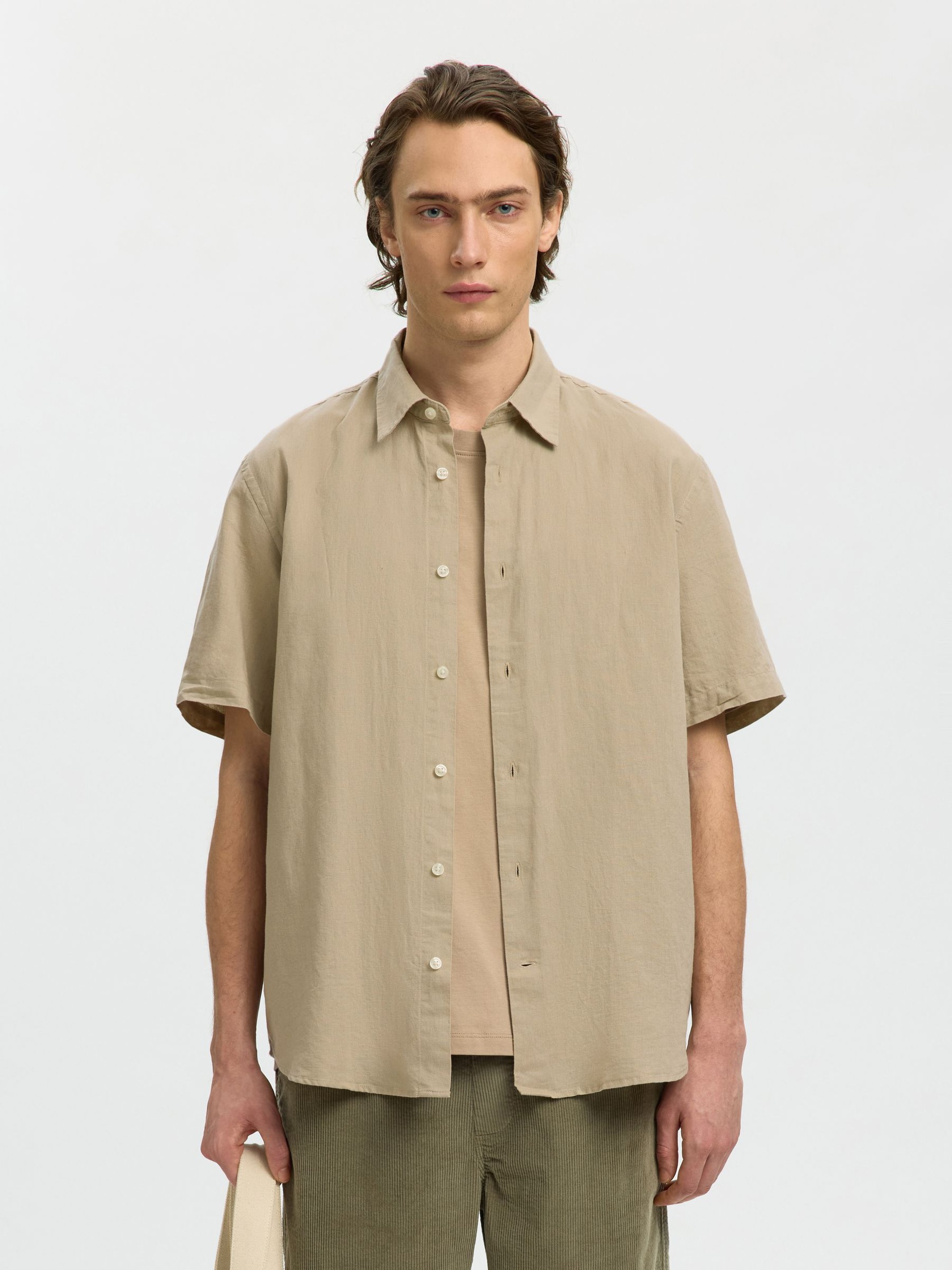 REGULAR FIT SKJORTE I LINBLANDING, Pure Cashmere, highres