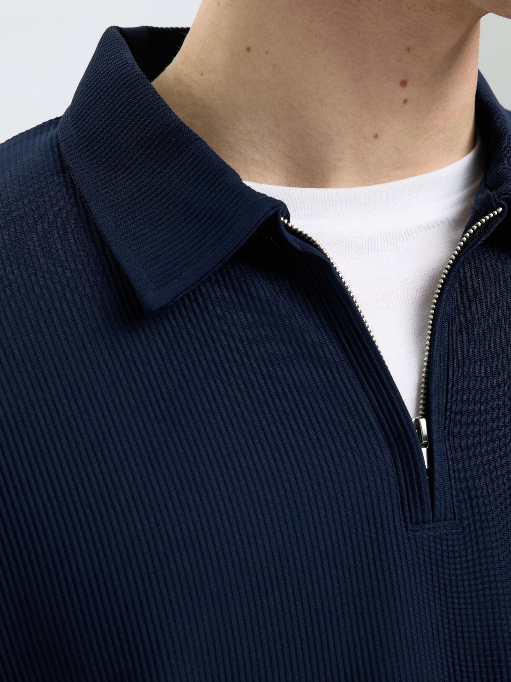 HALF ZIP PLISSE POLO SHIRT, Black Iris, highres