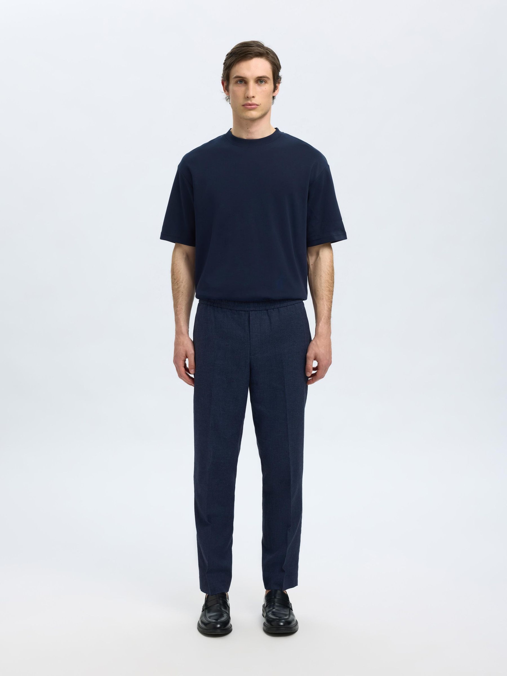 LINEN BLEND SUIT TROUSERS, Dark Navy, highres