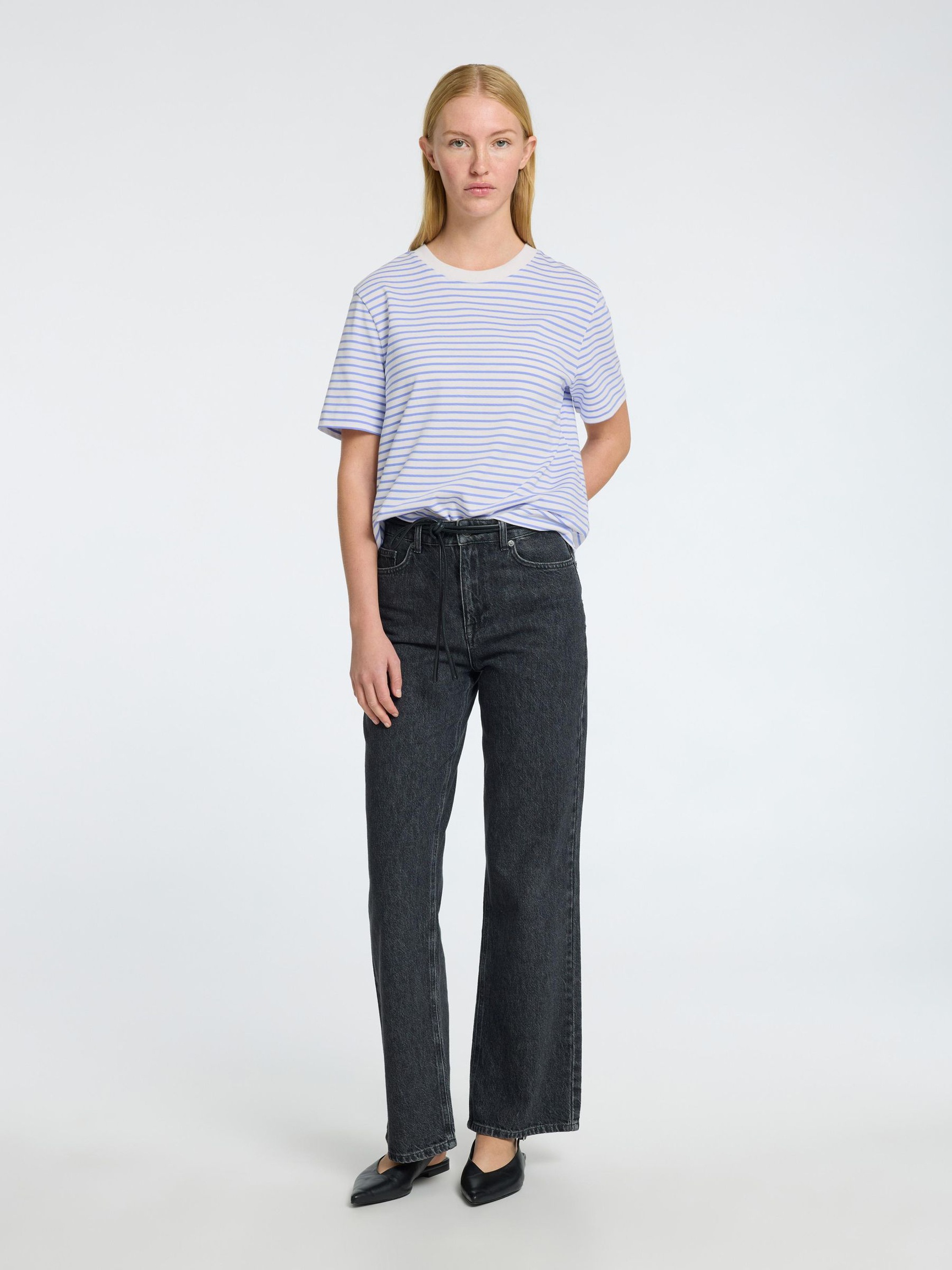 GESTREIFTES BOXY FIT T-SHIRT, Cornflower Blue, highres