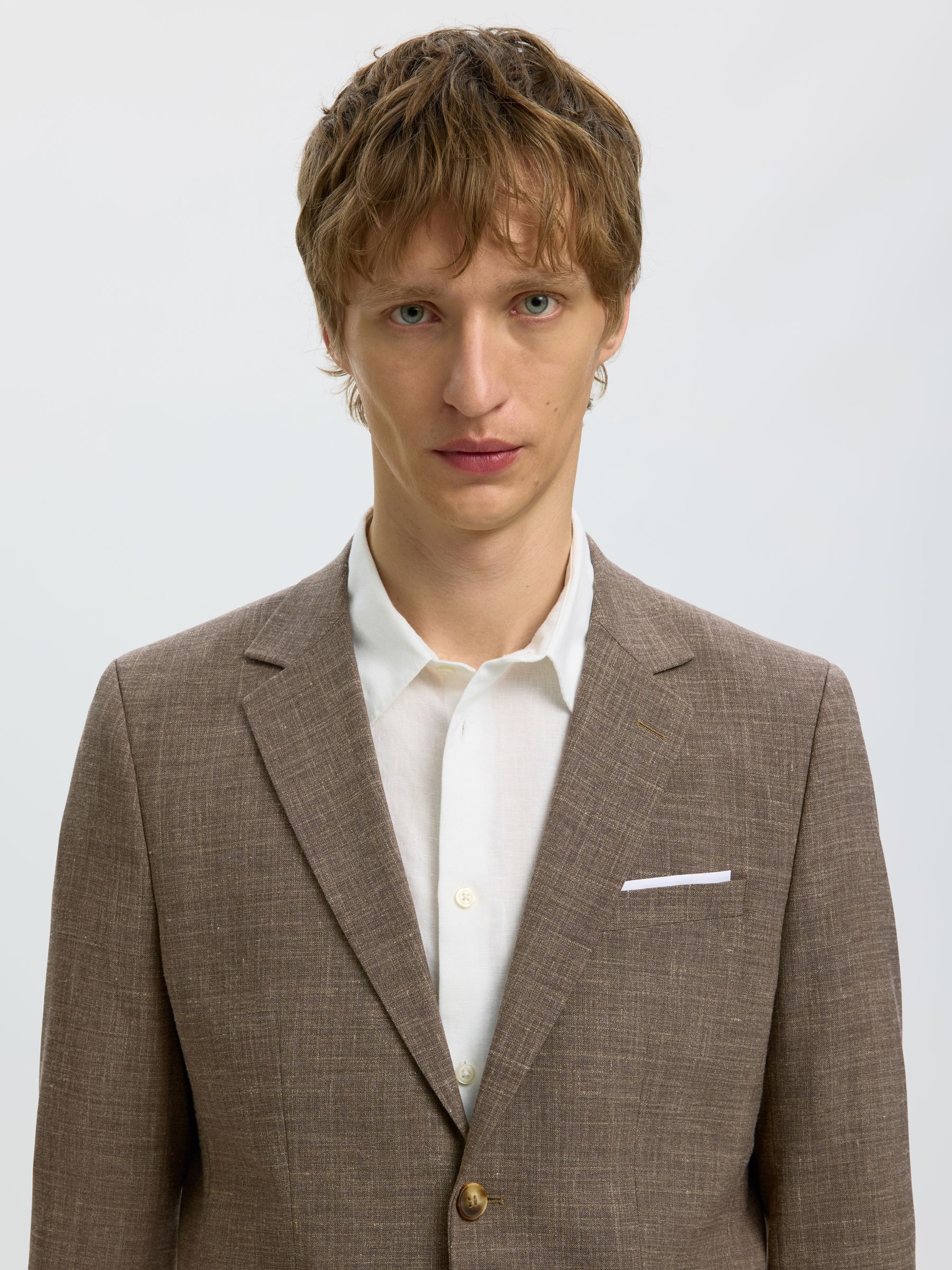 SLIM FIT SINGLE-BREASTED BLAZER, Dark Sand Melange, highres