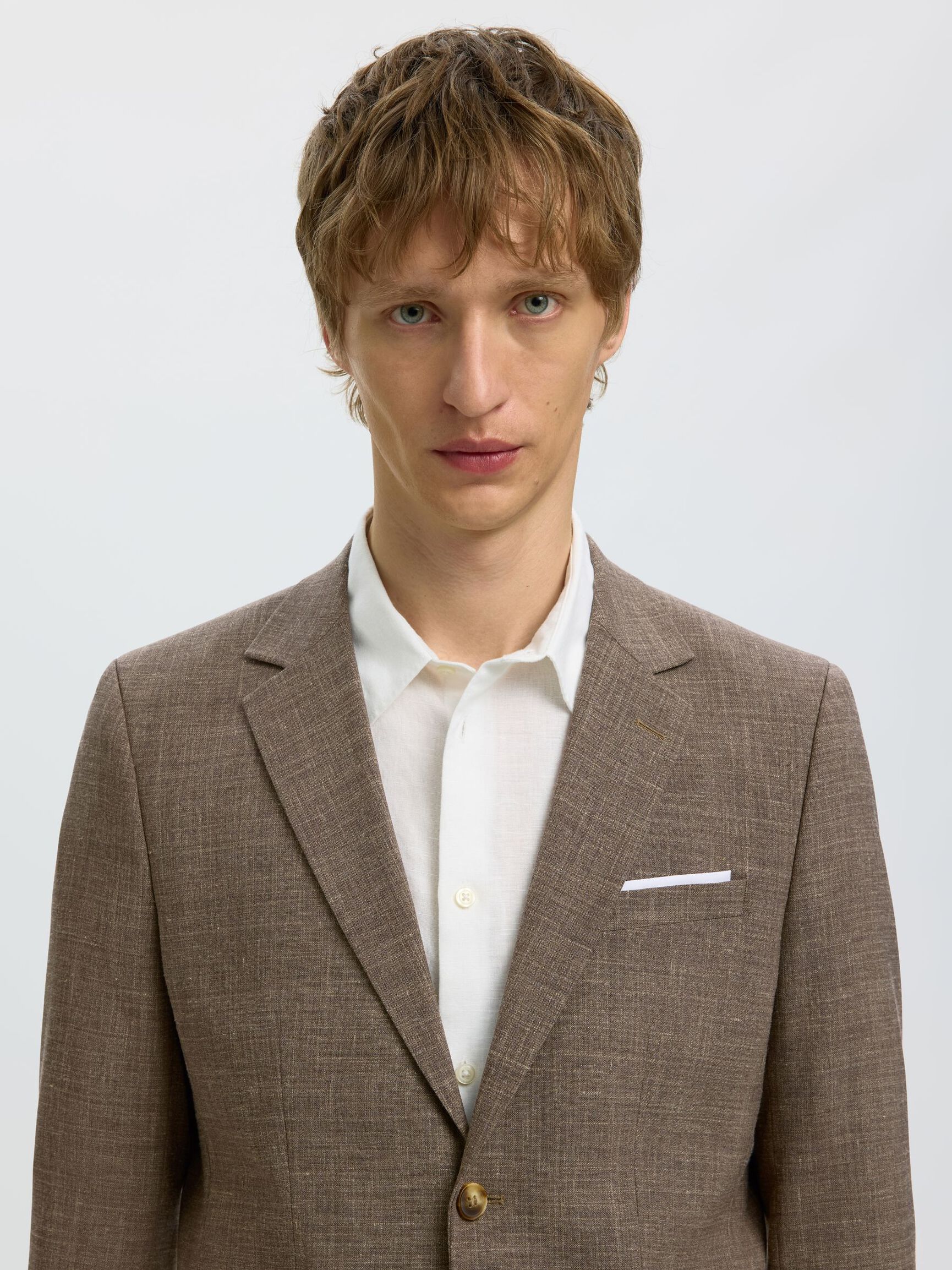 SLIM FIT SINGLE-BREASTED BLAZER, Dark Sand Melange, highres