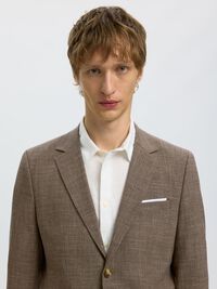 SLIM FIT SINGLE-BREASTED BLAZER, Dark Sand Melange, highres