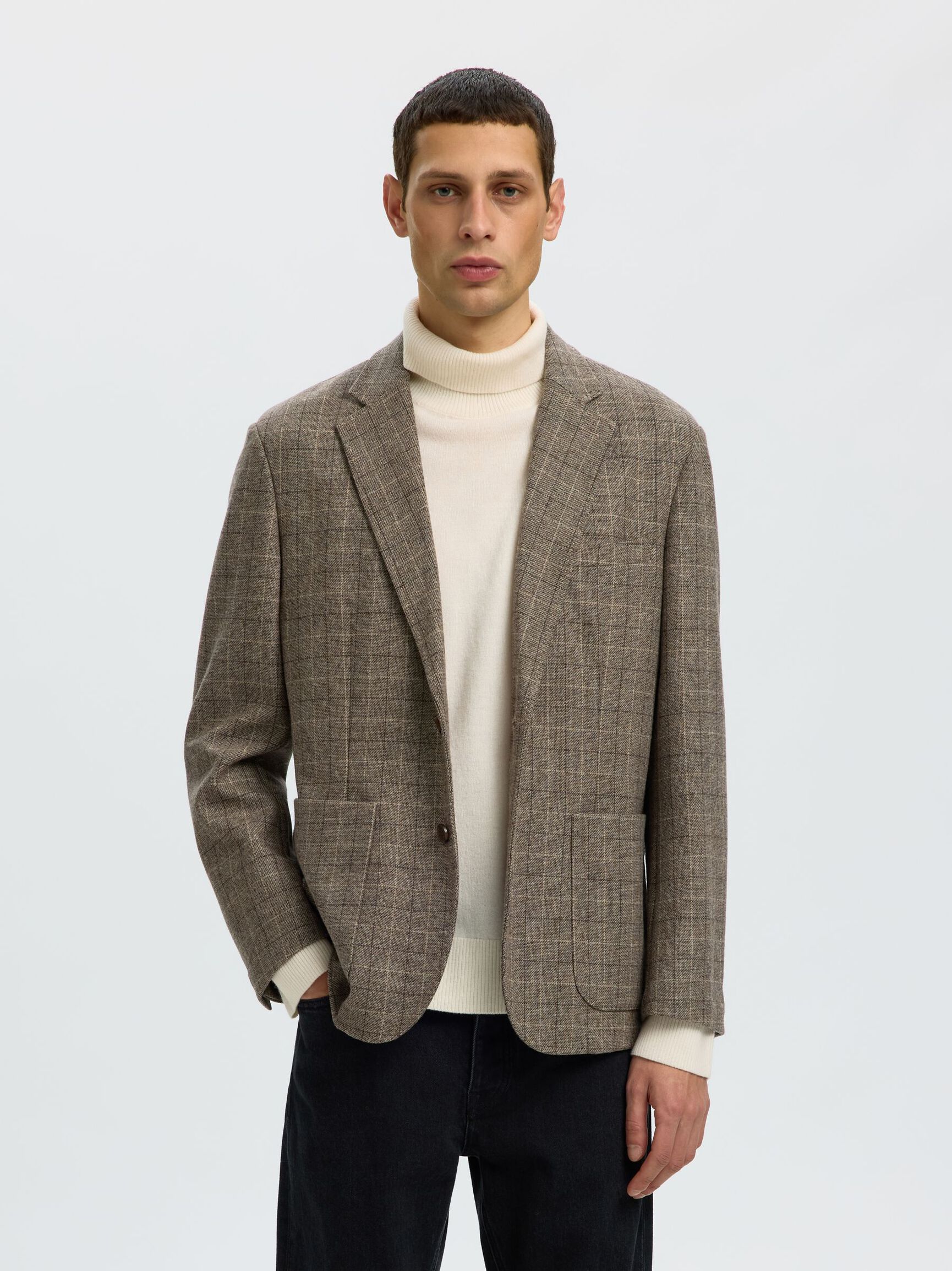 LAINE MÉLANGÉE BLAZER À SIMPLE BOUTONNAGE, Brownie, highres