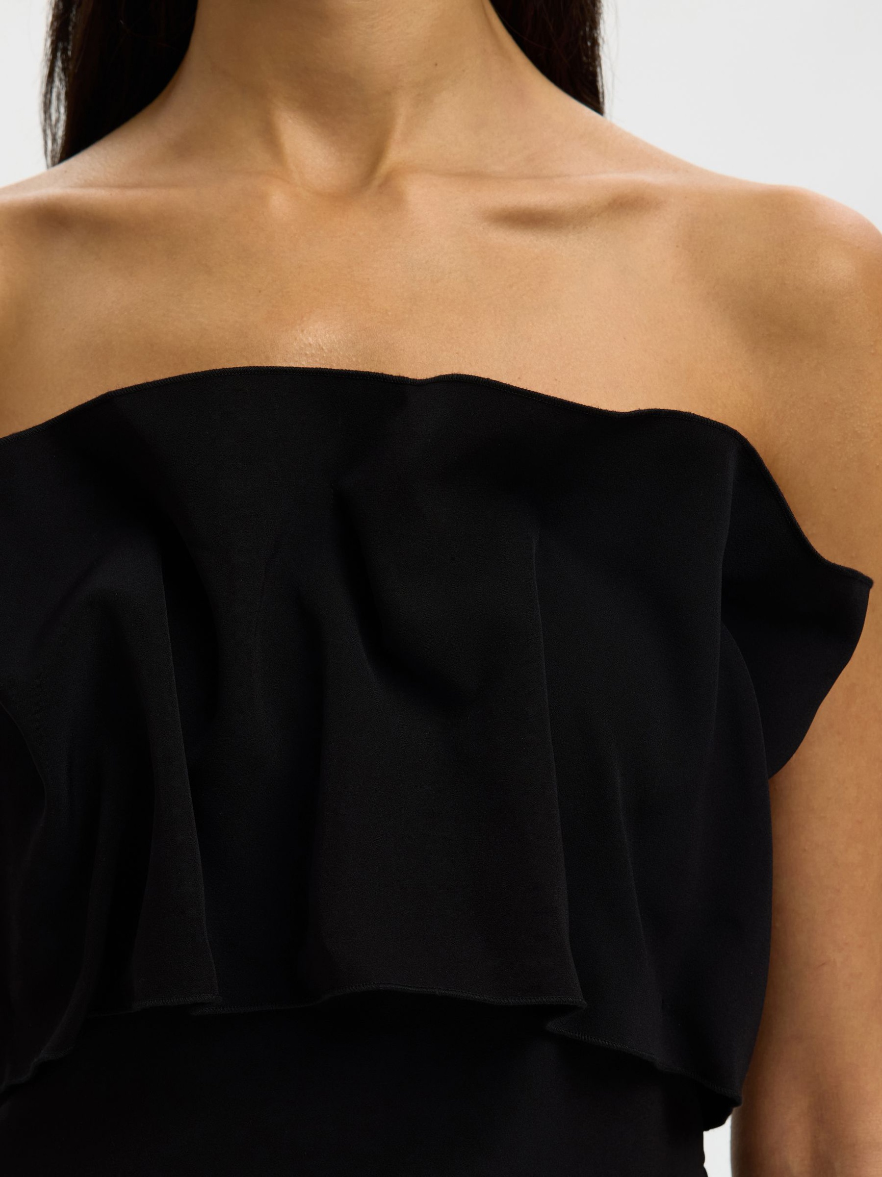 PLEATED BANDEAU TOP, Black, highres