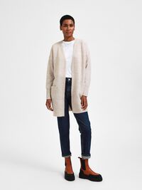 LONG KNITTED CARDIGAN, Birch, highres